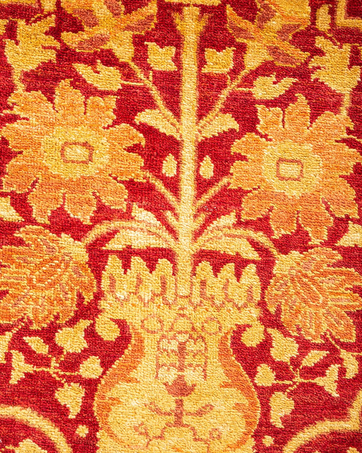 Pakistani One-of-a-kind Hand Knotted Floral Eclectic Red Area Rug For Sale