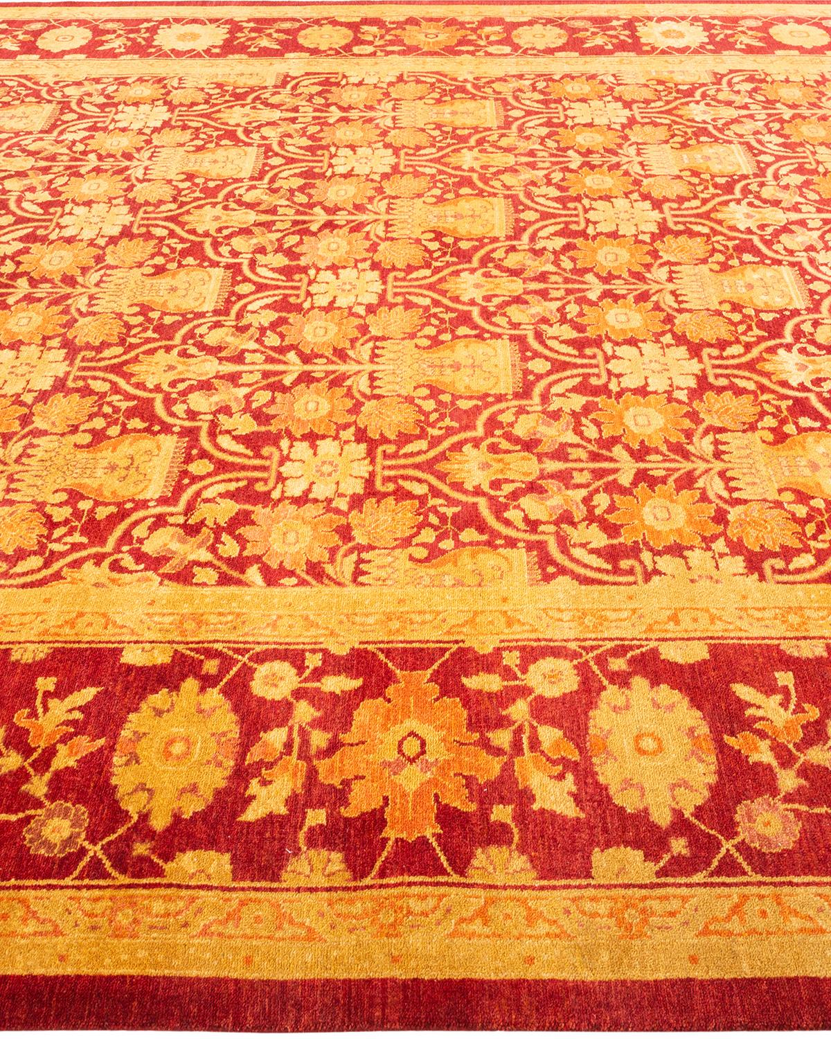 One-of-a-kind Hand Knotted Floral Eclectic Red Area Rug In New Condition For Sale In Norwalk, CT