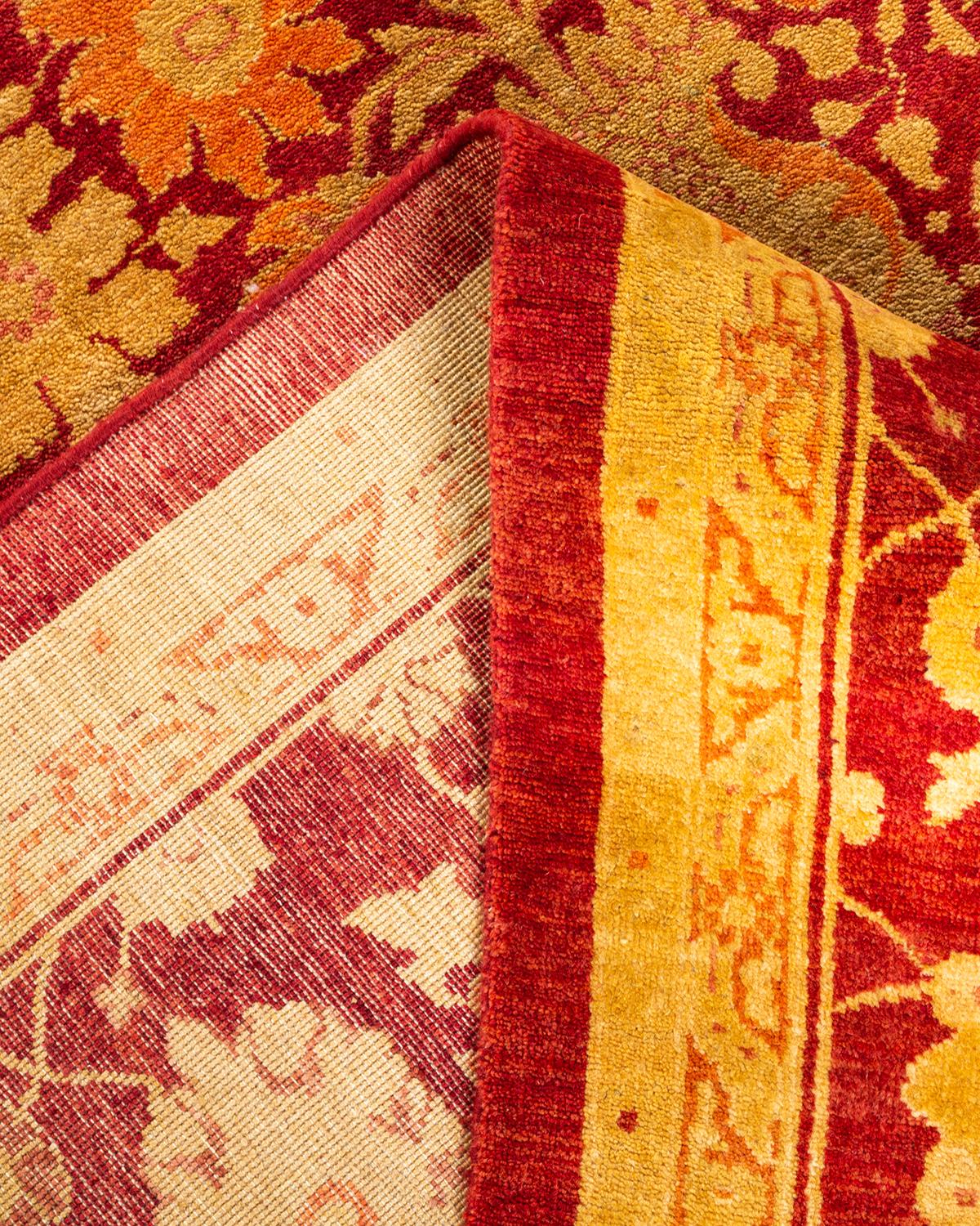 Wool One-of-a-kind Hand Knotted Floral Eclectic Red Area Rug For Sale