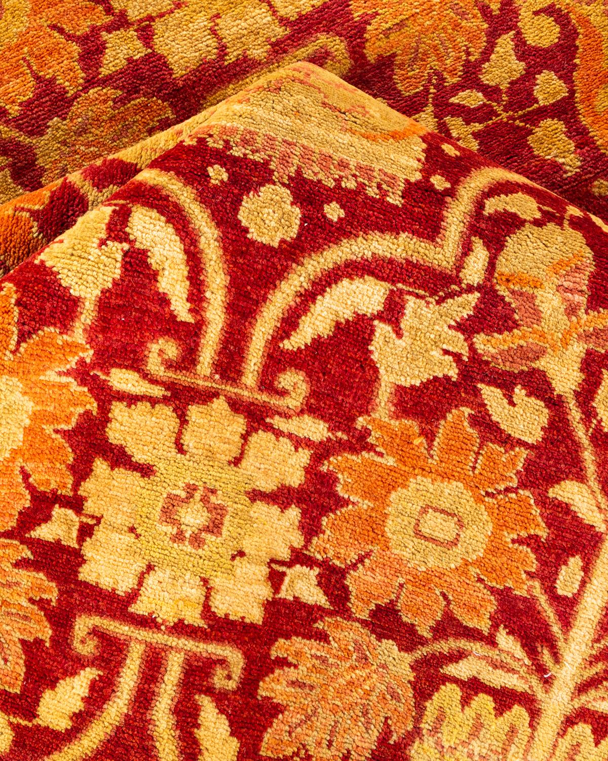 One-of-a-kind Hand Knotted Floral Eclectic Red Area Rug For Sale 1
