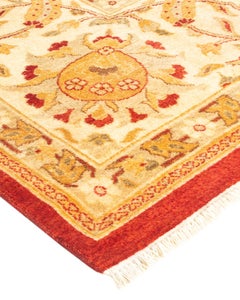 Handgeknüpfter, eklektischer roter Teppich mit Blumenmuster, Unikat