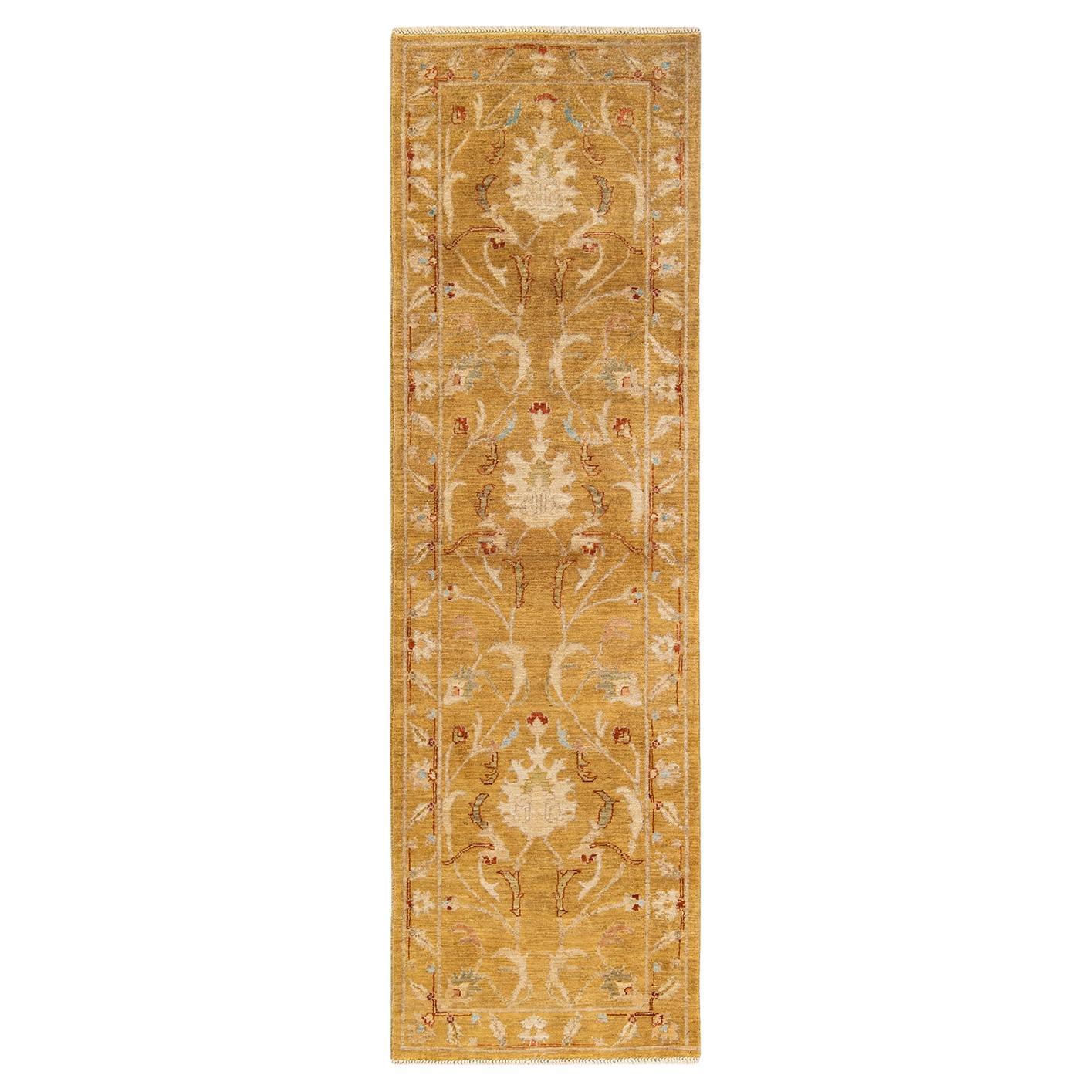 One-of-a-kind Hand Knotted Floral Eclectic Yellow Area Rug For Sale