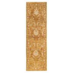 Handgeknüpfter, eklektischer gelber Teppich mit Blumenmuster, Unikat