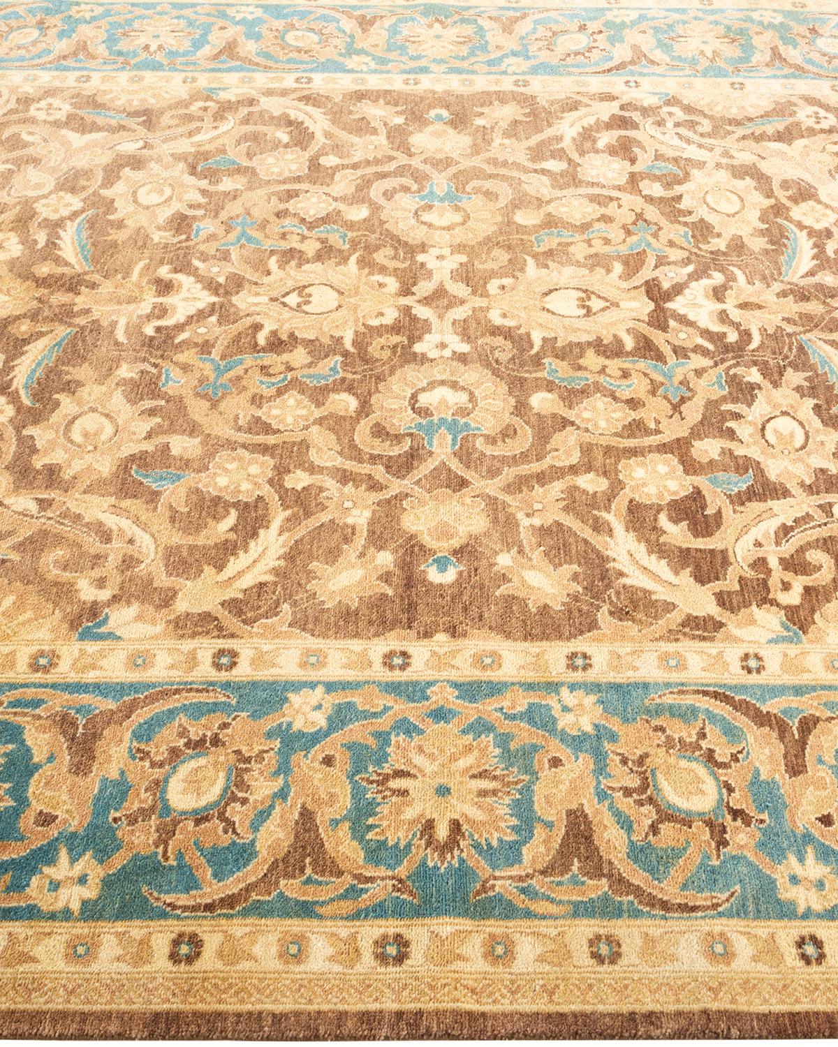 One-of-a-Kind Hand Knotted Floral Eclectic Yellow Area Rug In New Condition For Sale In Norwalk, CT