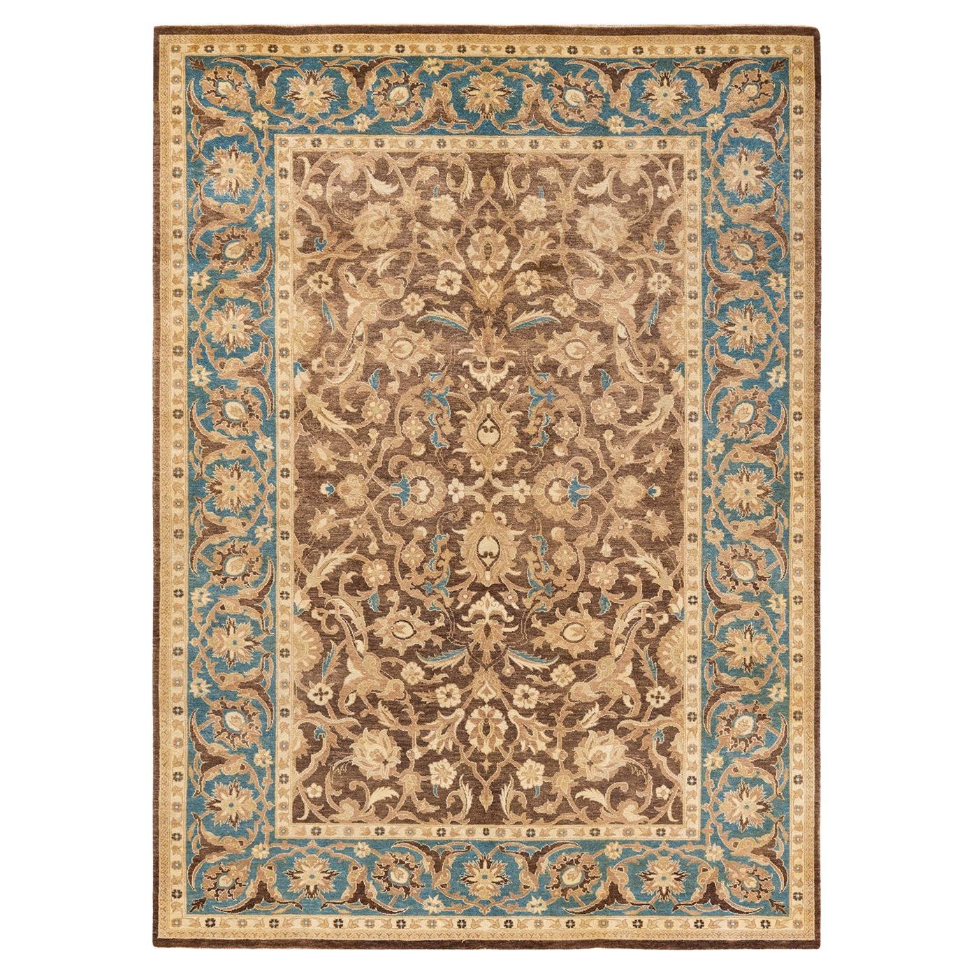 One-of-a-Kind Hand Knotted Floral Eclectic Yellow Area Rug