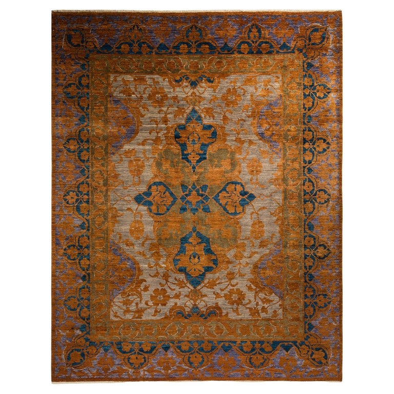 One Of A Kind Hand Knotted Floral Eclectic Yellow Area Rug For Sale At