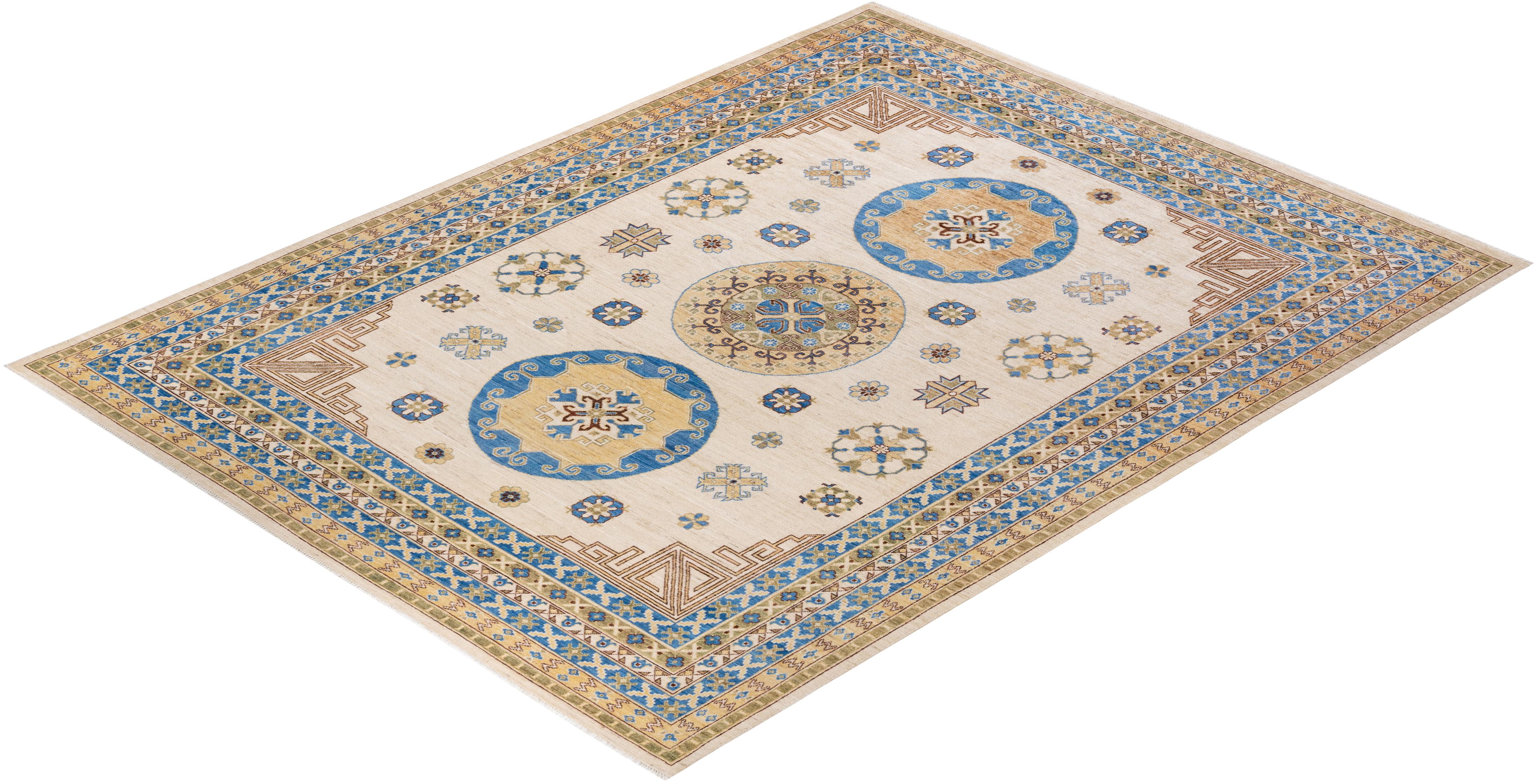 One-of-a-kind Hand Knotted Floral Khotan Ivory Area Rug For Sale 2