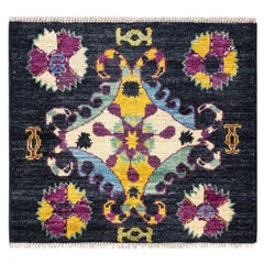 One-of-a-kind Hand Knotted Floral Modern Black Area Rug