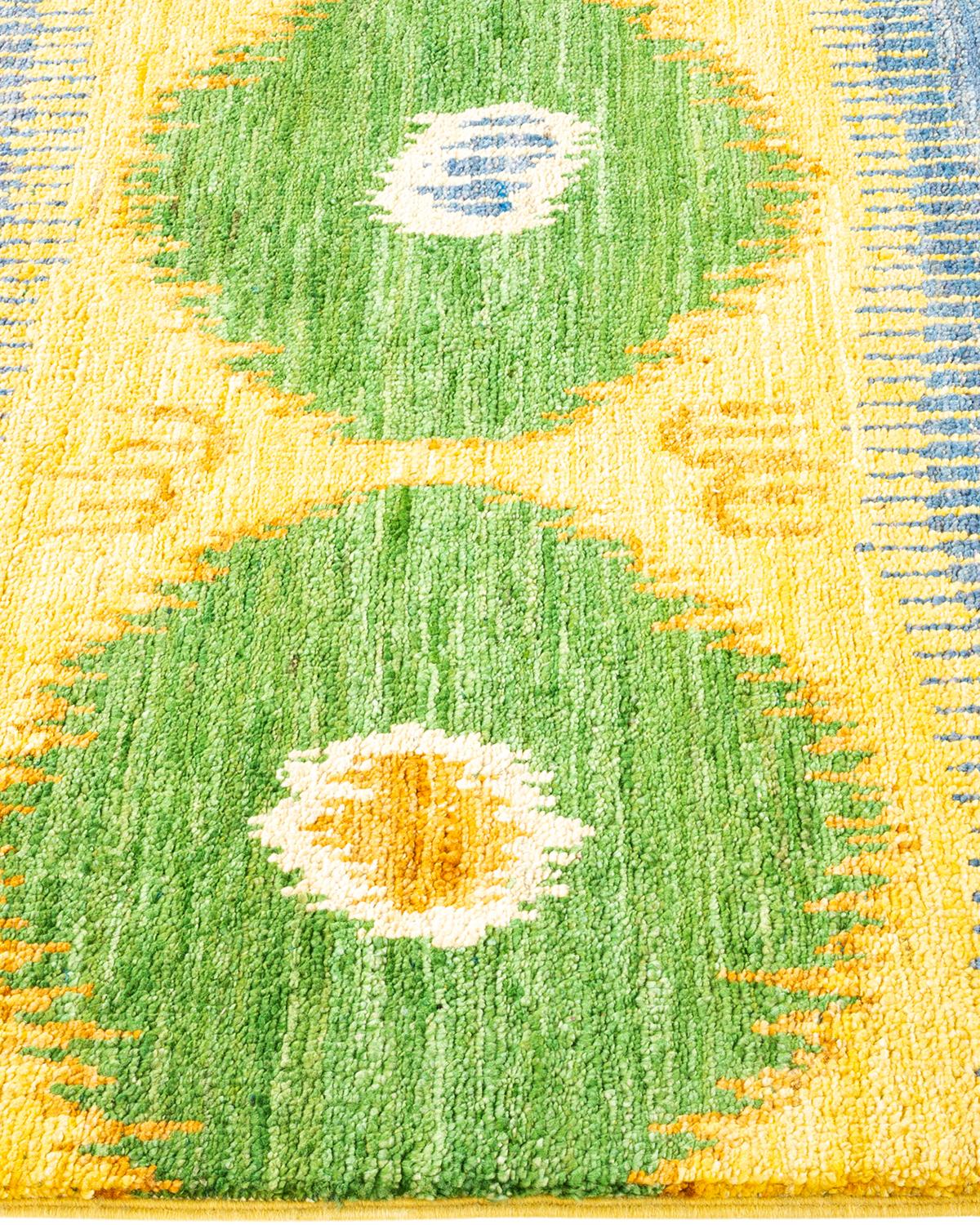 One-of-a-Kind Hand Knotted Floral Modern Yellow Area Rug In New Condition For Sale In Norwalk, CT