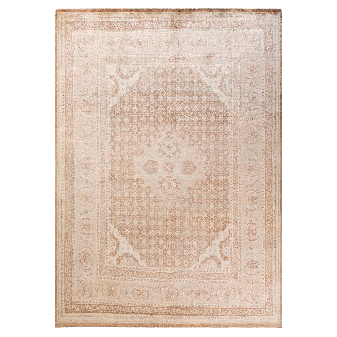 One-of-a-Kind Hand Knotted Floral Mogul Beige Area Rug