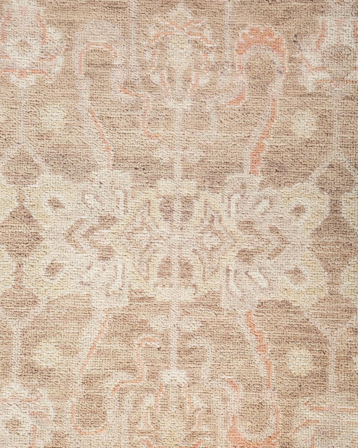 Pakistani One-of-a-kind Hand Knotted Floral Mogul Beige Area Rug For Sale