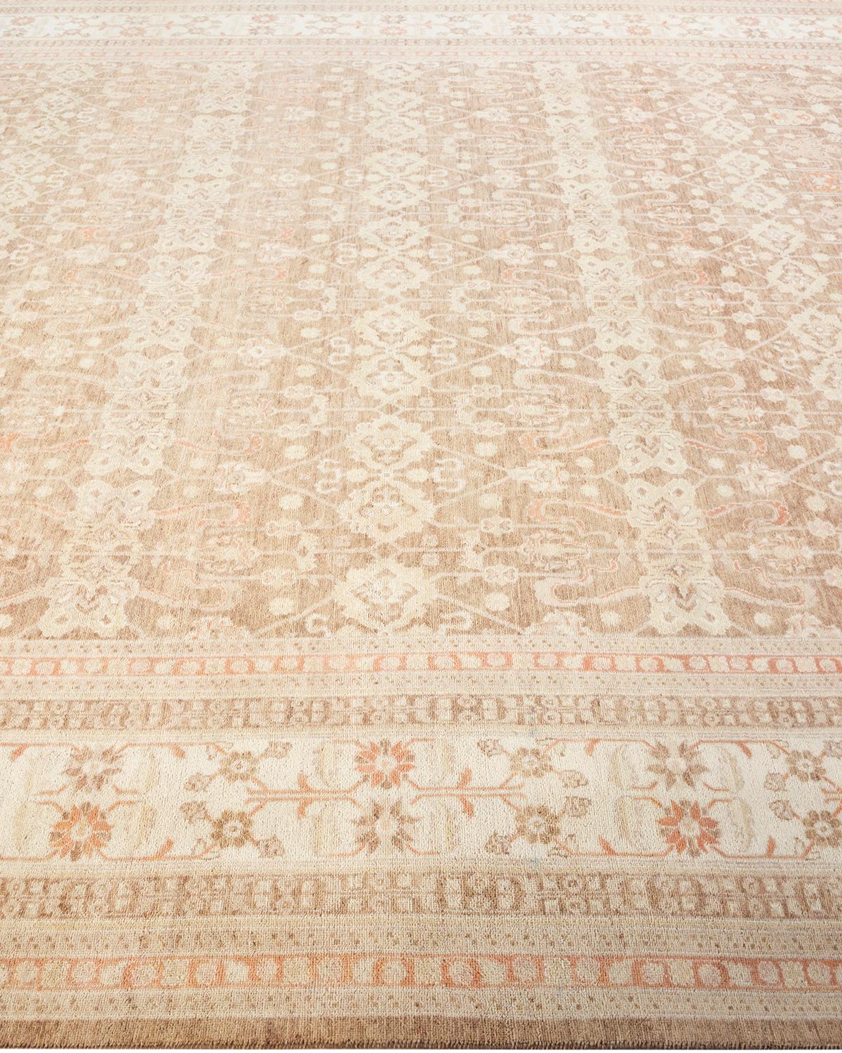 One-of-a-kind Hand Knotted Floral Mogul Beige Area Rug In New Condition For Sale In Norwalk, CT