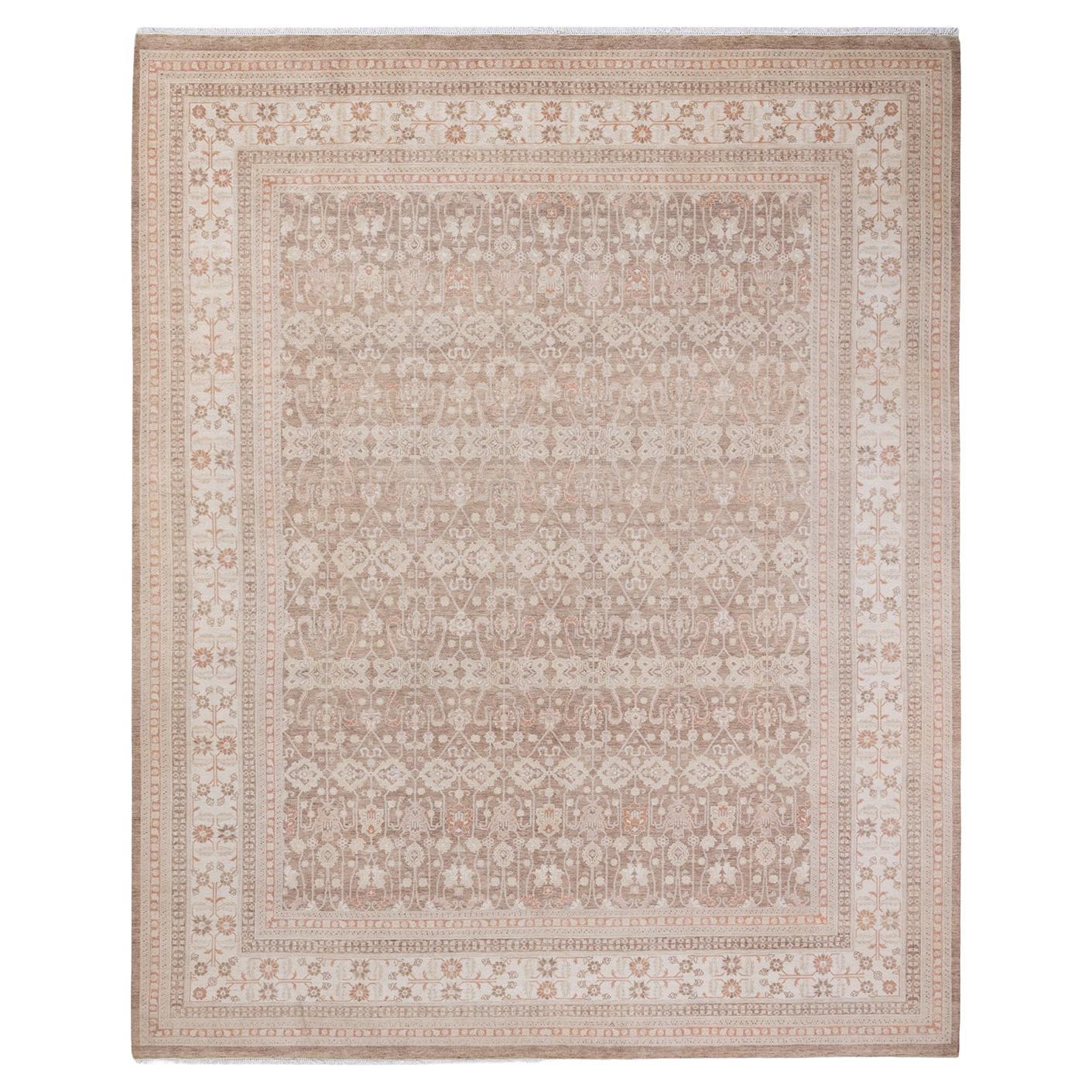 One-of-a-kind Hand Knotted Floral Mogul Beige Area Rug For Sale