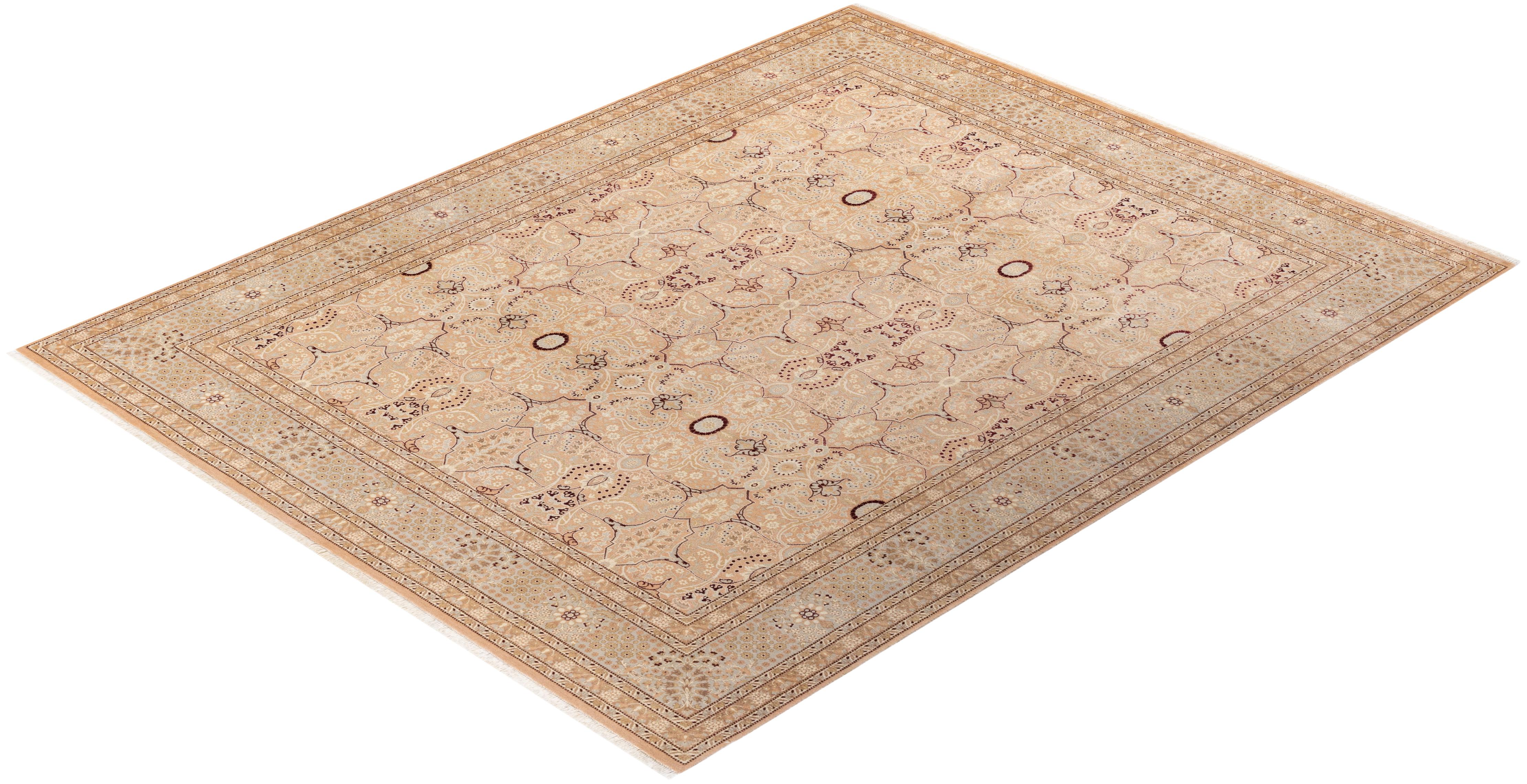 Handgeknüpfter, geblümter Mogul Teppich in Beige, Unikat, Unikat im Angebot 2