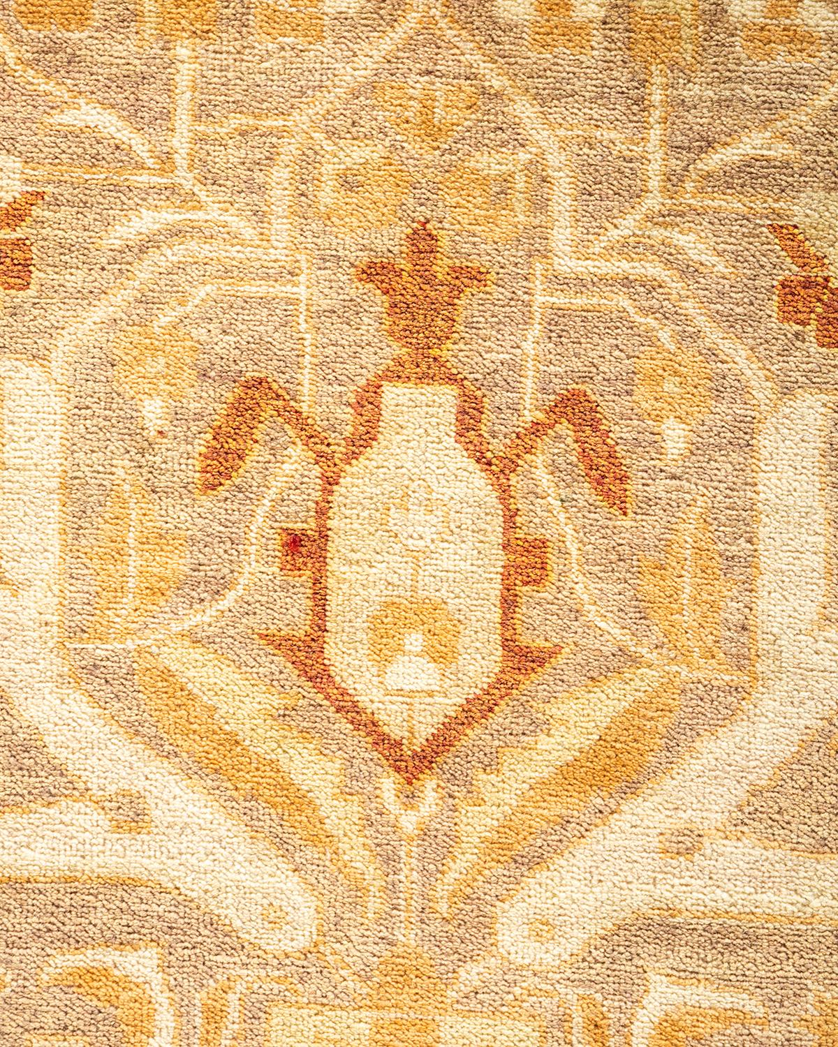 Pakistani One-of-a-Kind Hand Knotted Floral Mogul Beige Area Rug For Sale