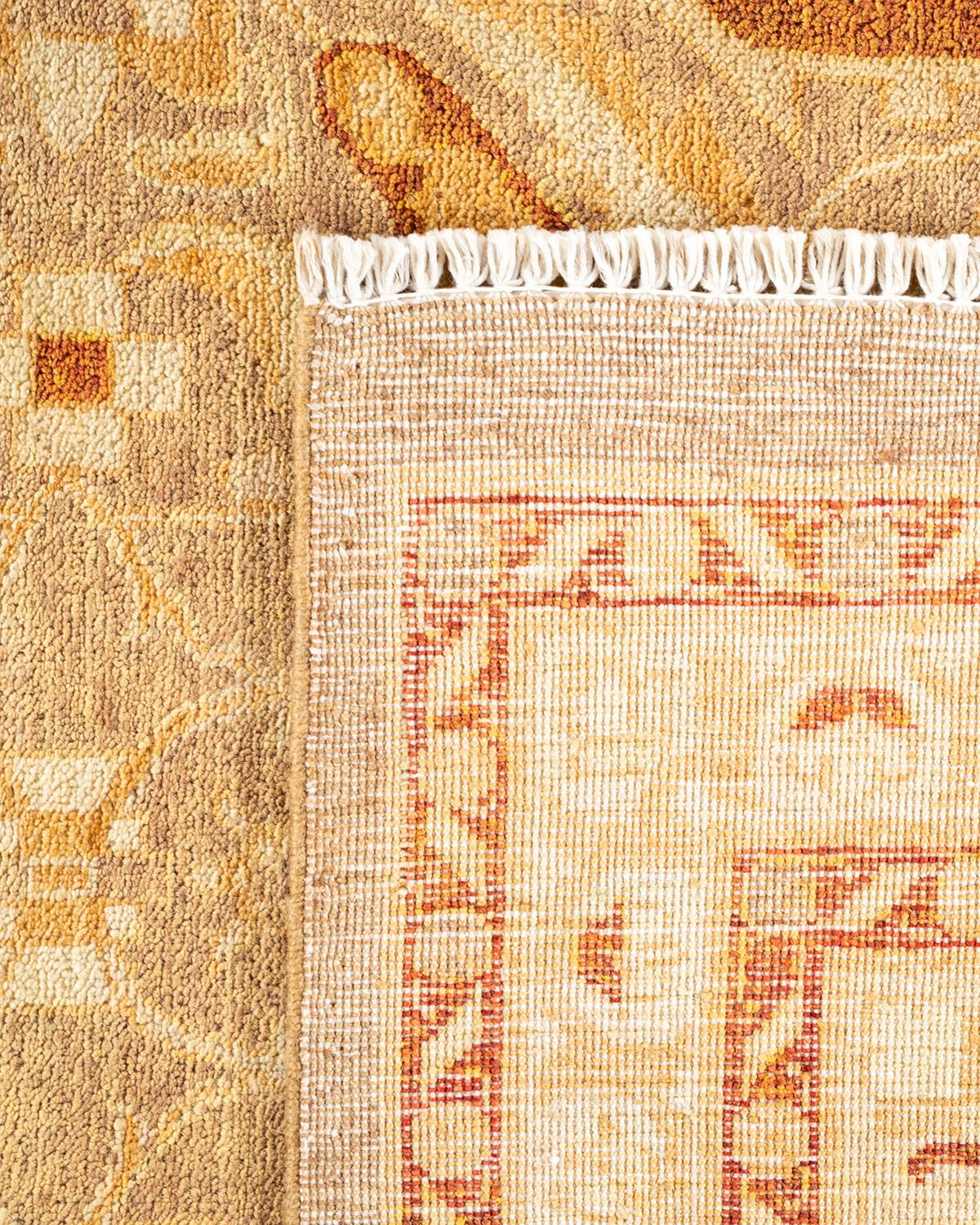 Contemporary One-of-a-Kind Hand Knotted Floral Mogul Beige Area Rug For Sale
