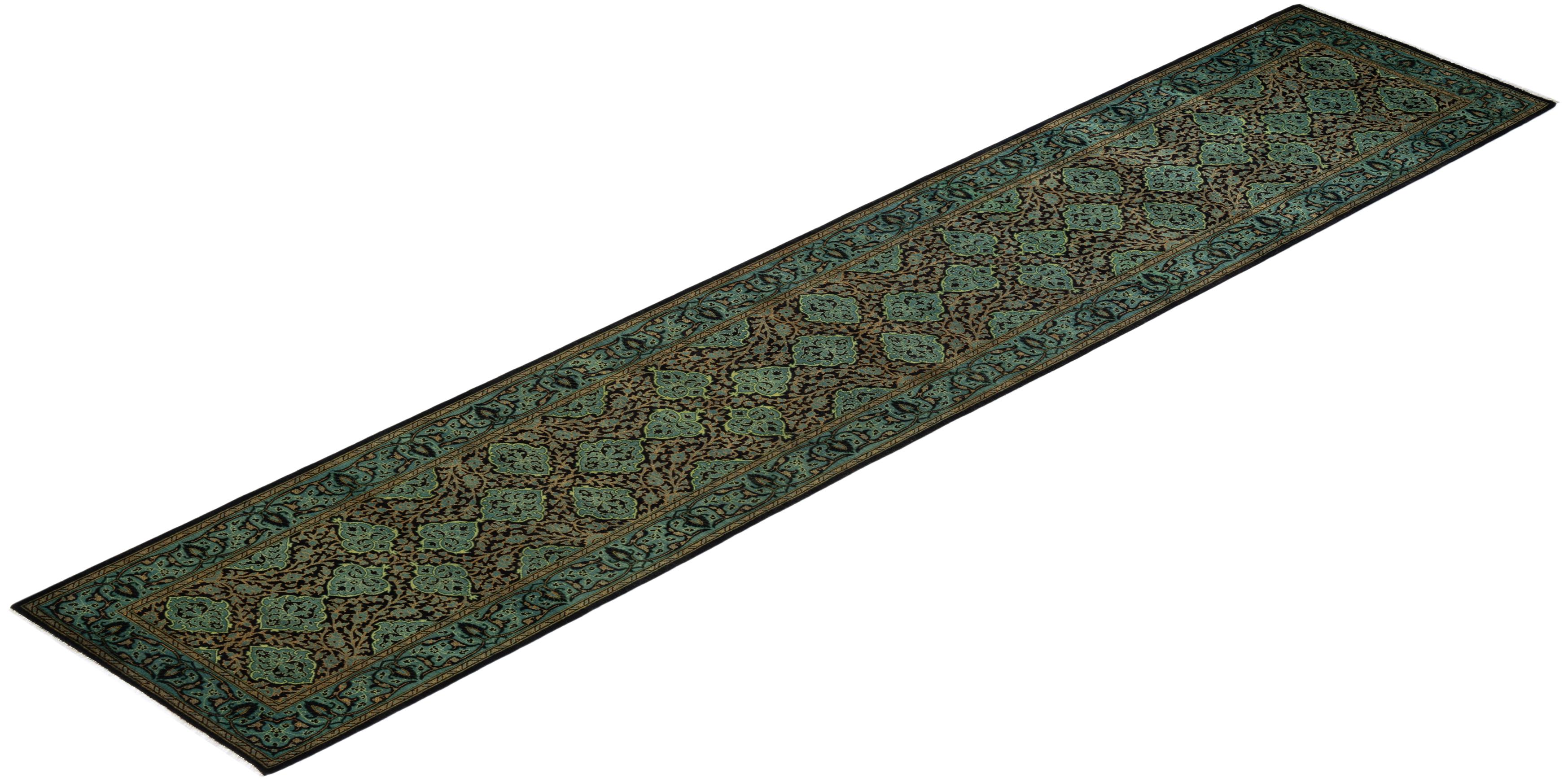 Tapis Mogul noir à fleurs noué à la main, unique en son genre, 2' 7