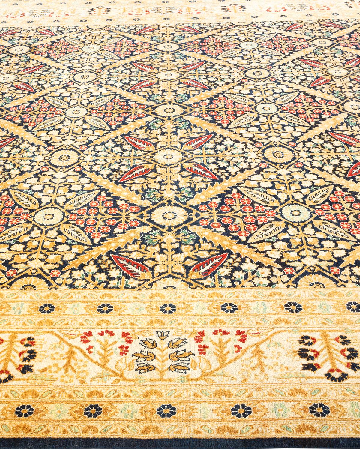 Tapis Mogul bleu à fleurs noué à la main, unique en son genre Neuf - En vente à Norwalk, CT