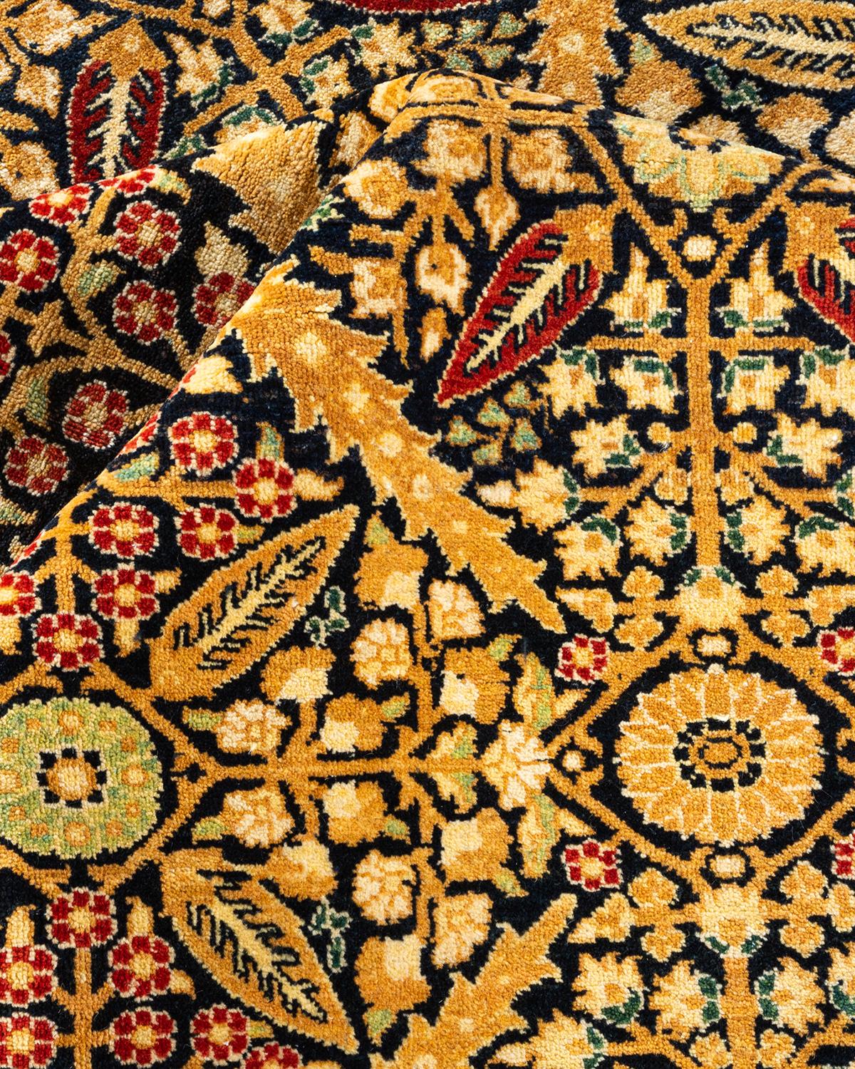 Tapis Mogul bleu à fleurs noué à la main, unique en son genre en vente 1