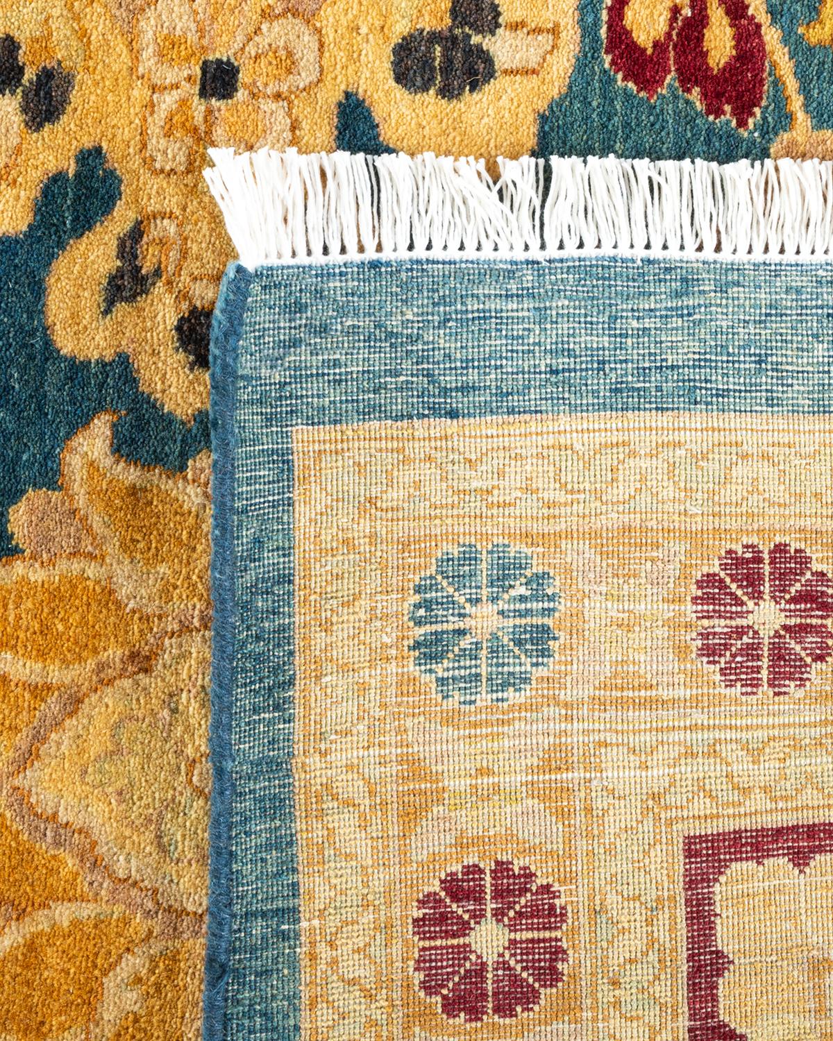XXIe siècle et contemporain Tapis Mogul bleu à fleurs noué à la main, unique en son genre en vente