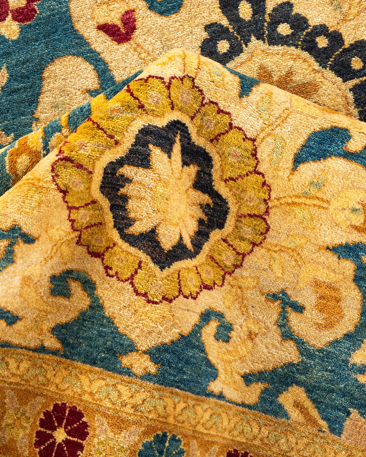 Tapis Mogul bleu à fleurs noué à la main, unique en son genre en vente 1