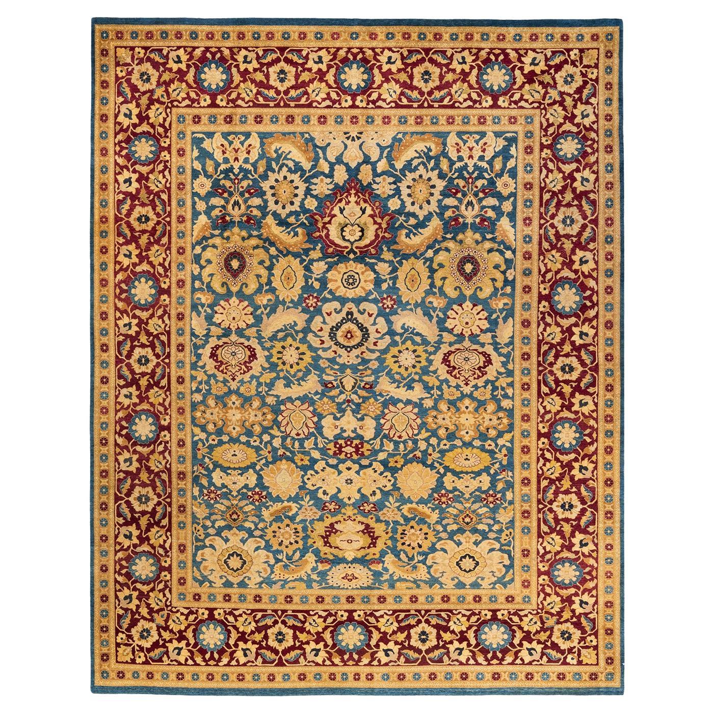 One-of-a-Kind Hand Knotted Floral Mogul Blue Area Rug