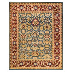 One-of-a-Kind Hand Knotted Floral Mogul Blue Area Rug