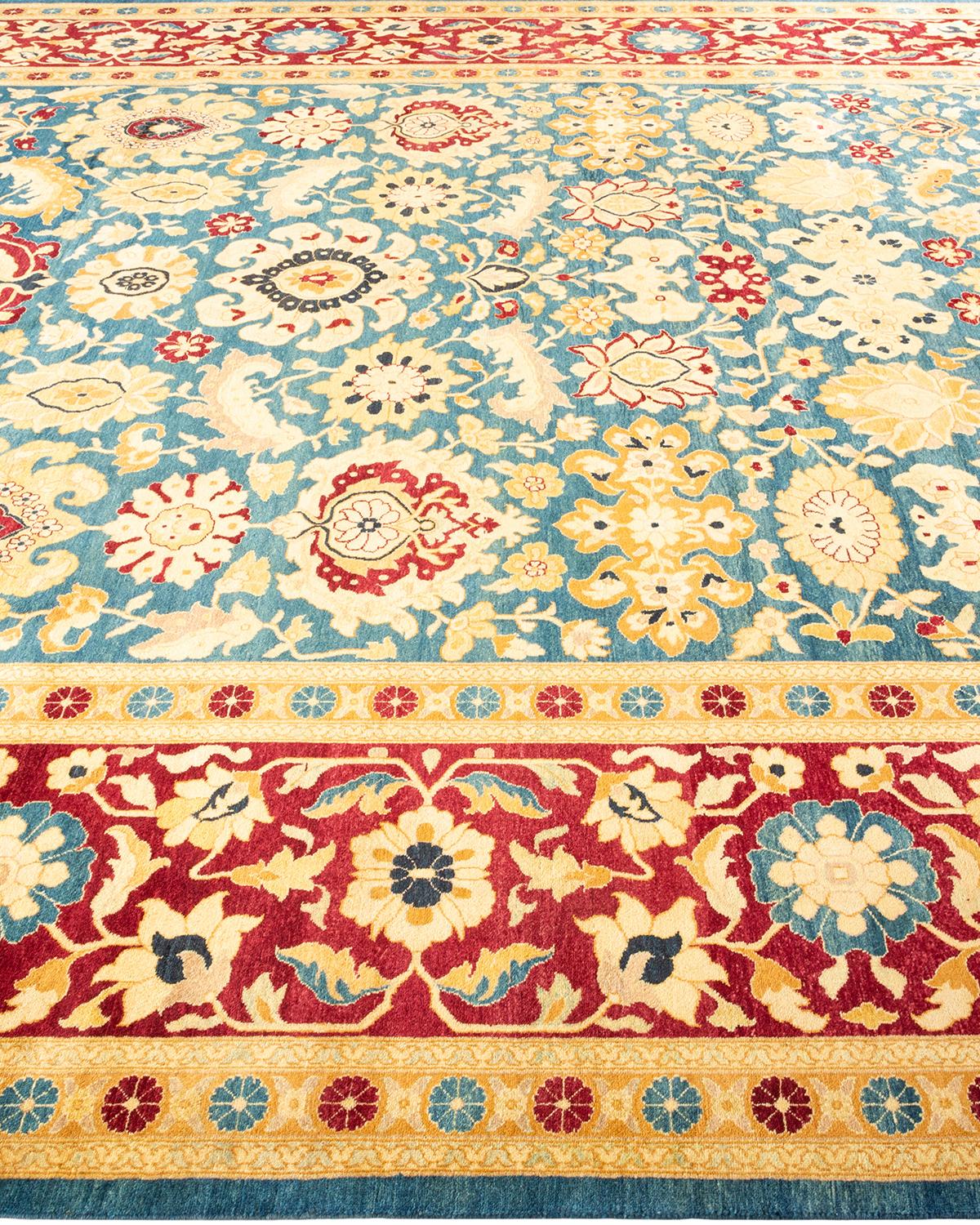 One-Of-A-Kind Hand Knotted Floral Mogul Blue Area Rug In New Condition For Sale In Norwalk, CT