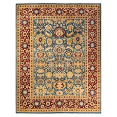 One-Of-A-Kind Hand Knotted Floral Mogul Blue Area Rug