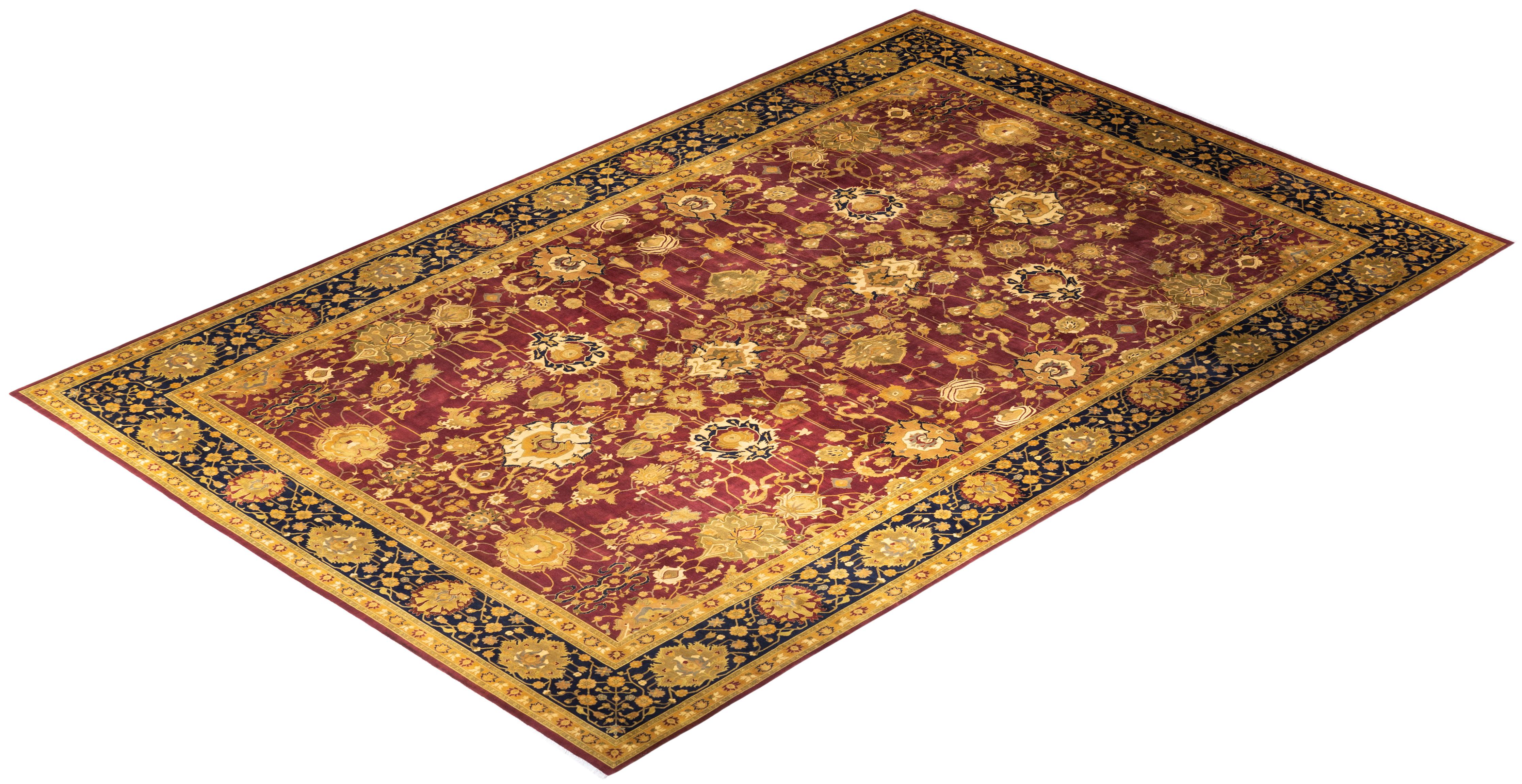 One-Of-A-Kind Hand Knotted Floral Mogul Brown Area Rug For Sale 2