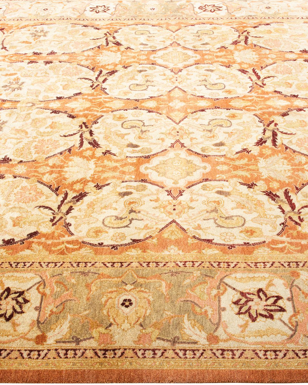 One-of-a-kind Hand Knotted Floral Mogul Brown Area Rug In New Condition For Sale In Norwalk, CT