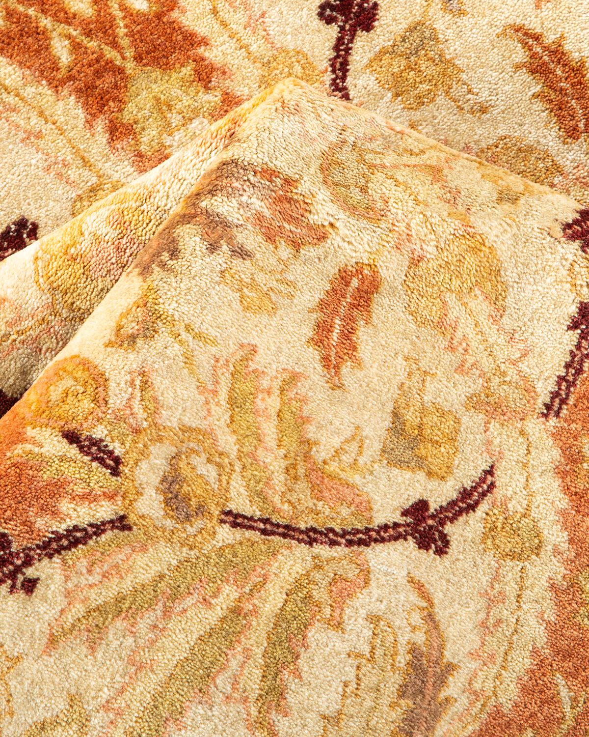 Handgeknüpfter, geblümter Mogul-Teppich in Braun, Unikat im Angebot 1