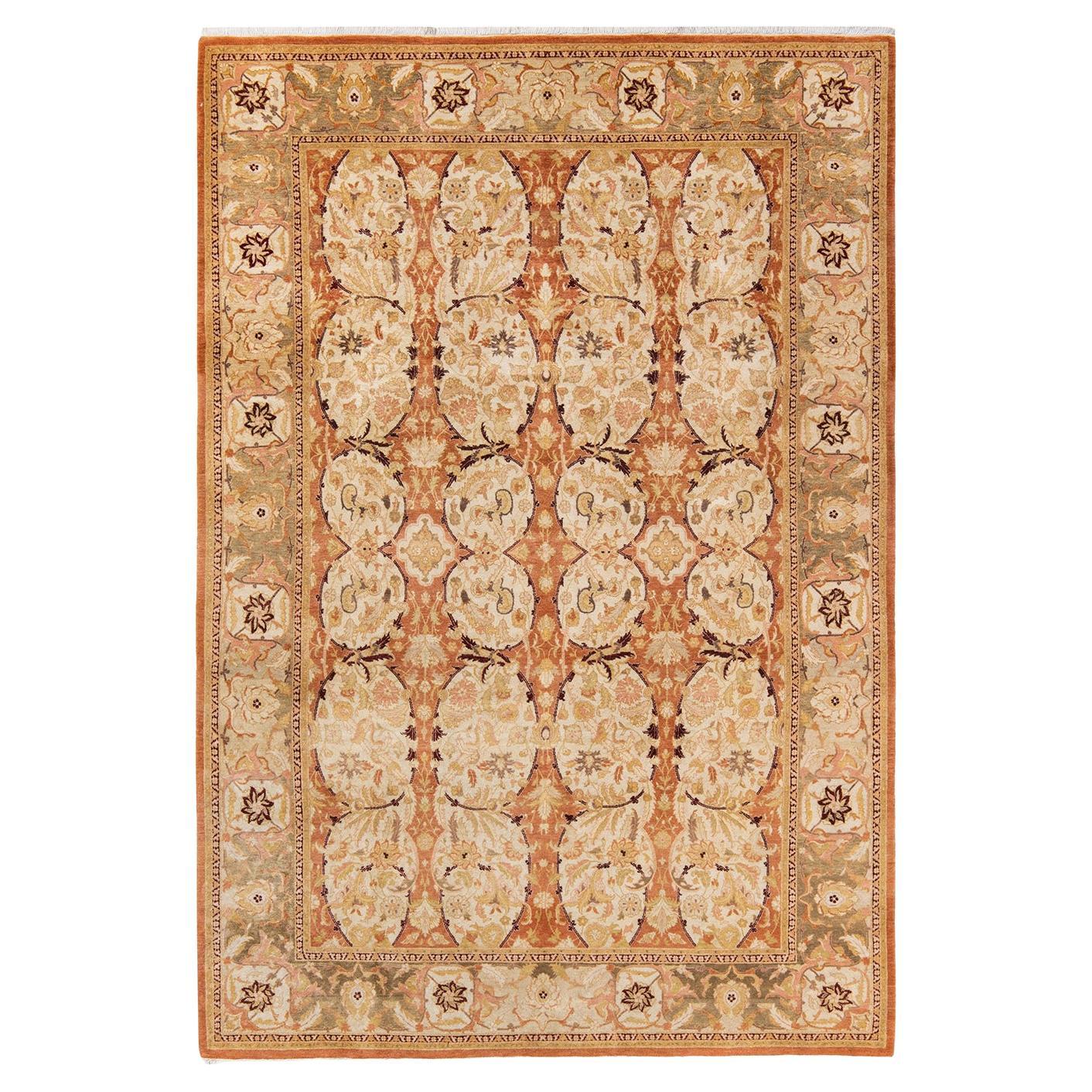 One-of-a-kind Hand Knotted Floral Mogul Brown Area Rug For Sale