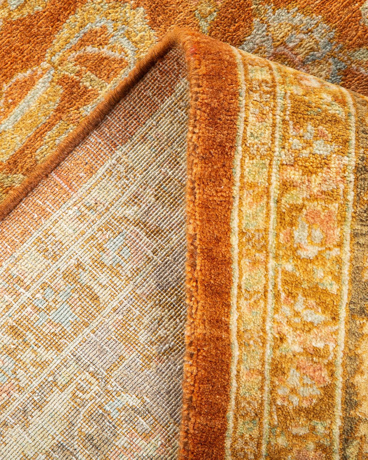 Handgeknüpfter, geblümter Mogul-Teppich in Braun, Unikat (Wolle) im Angebot