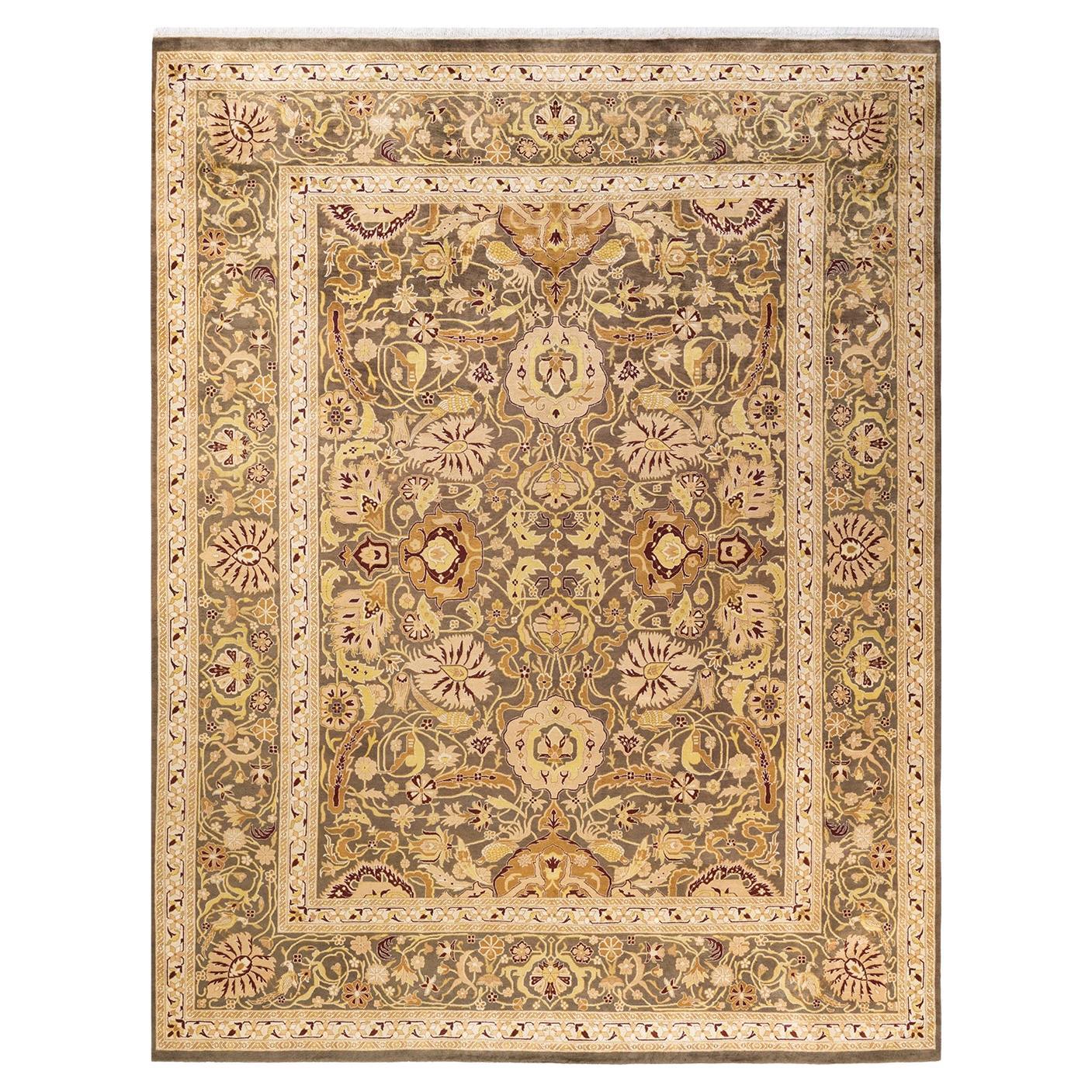 One-Of-A-Kind Hand Knotted Floral Mogul Brown Area Rug