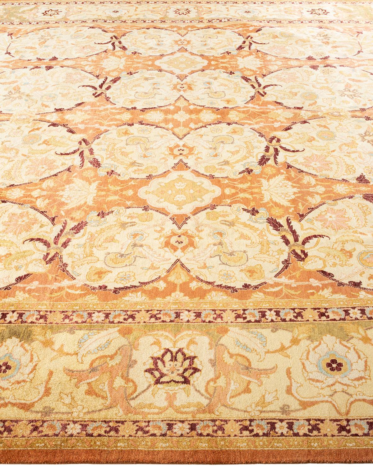 One-Of-A-Kind Hand Knotted Floral Mogul Brown Area Rug In New Condition For Sale In Norwalk, CT