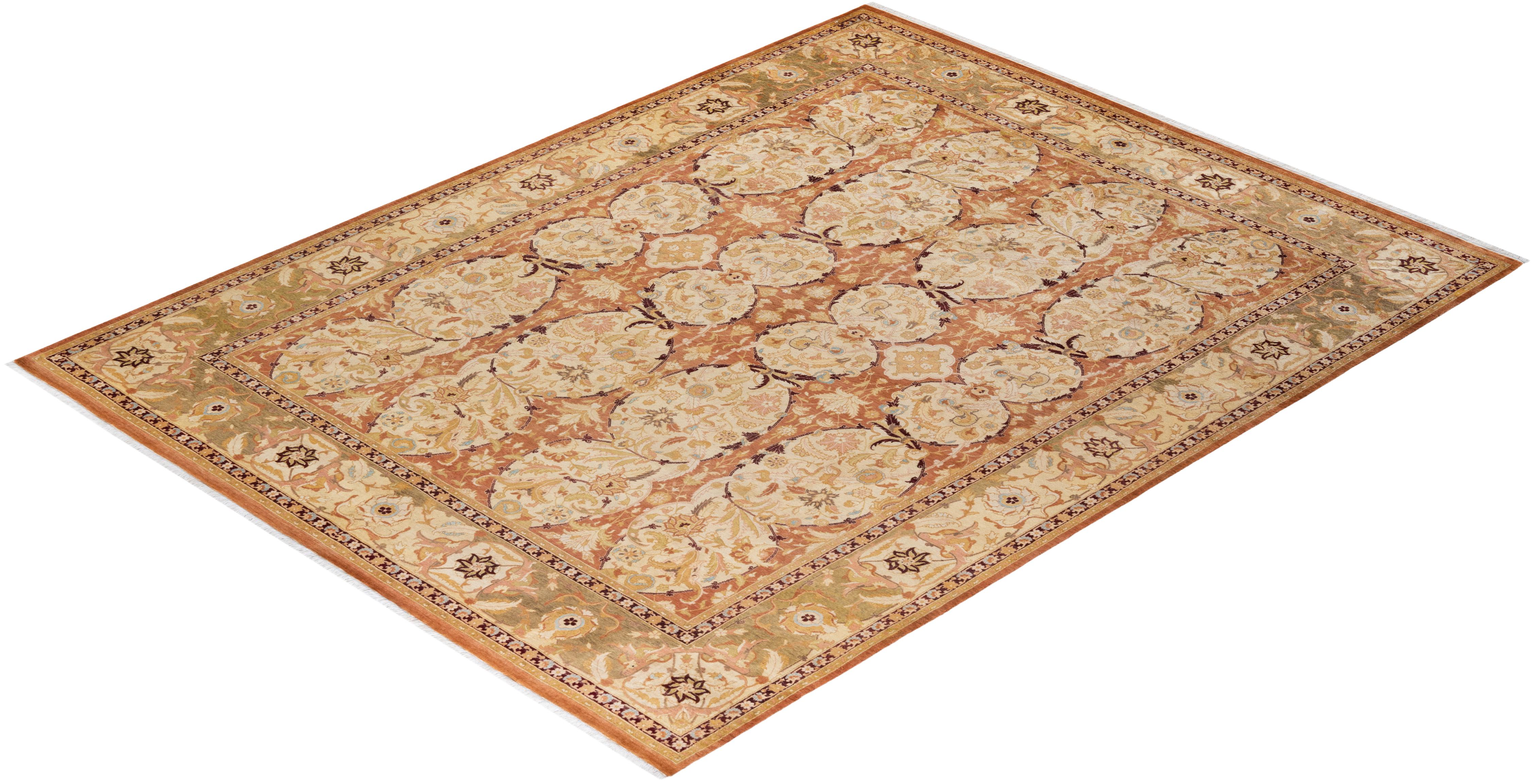 One-Of-A-Kind Hand Knotted Floral Mogul Brown Area Rug For Sale 2