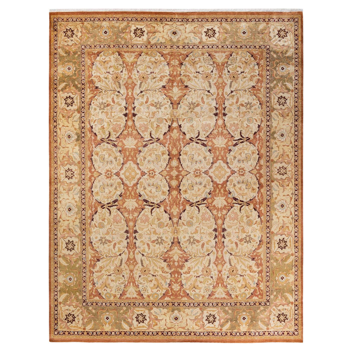 One-Of-A-Kind Hand Knotted Floral Mogul Brown Area Rug For Sale