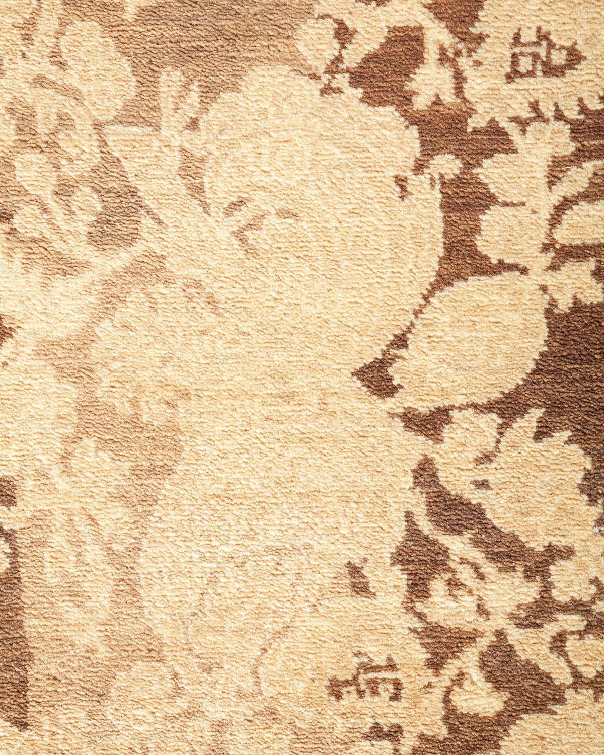 Pakistani One-of-a-kind Hand Knotted Floral Mogul Brown Area Rug For Sale