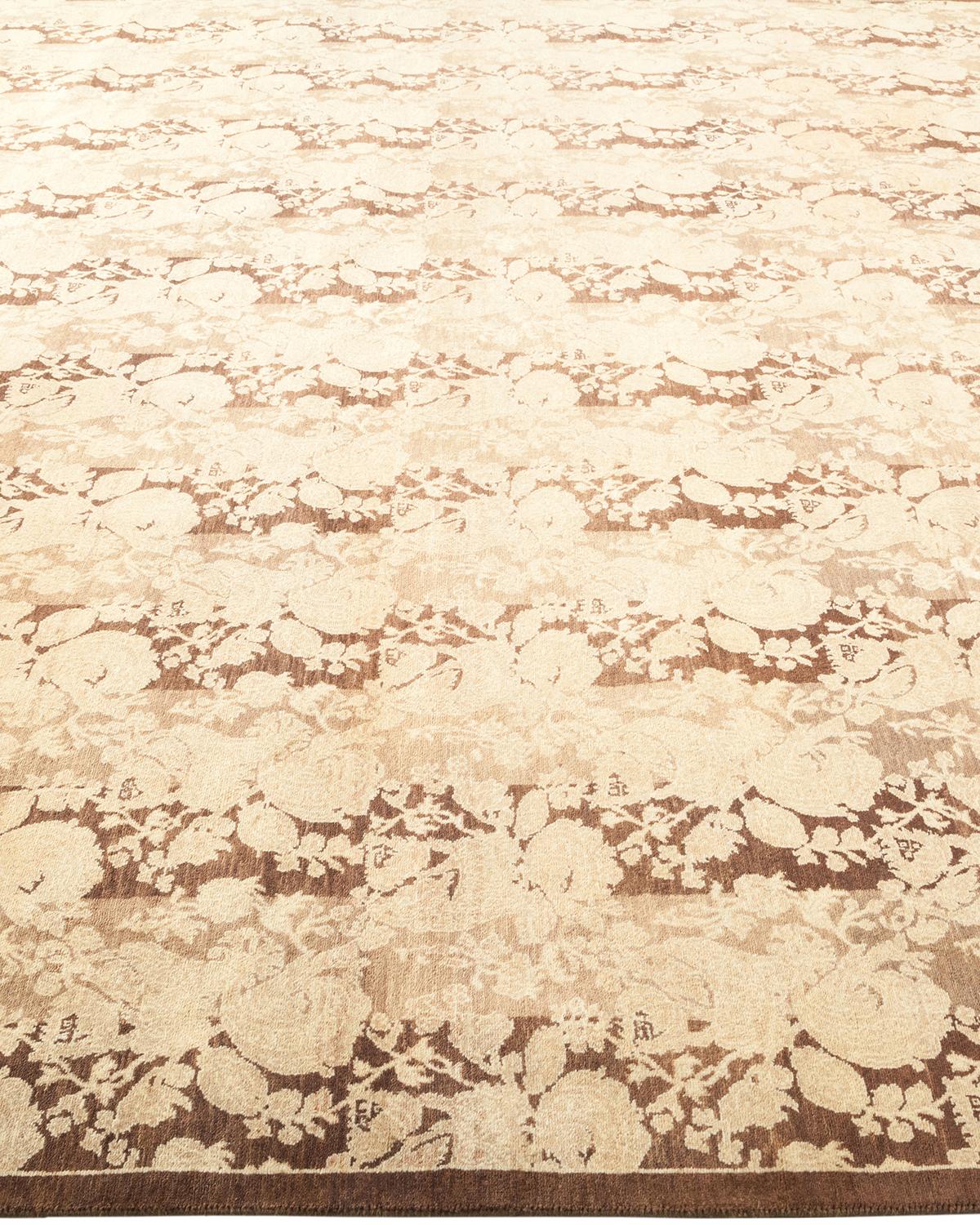 One-of-a-kind Hand Knotted Floral Mogul Brown Area Rug In New Condition For Sale In Norwalk, CT