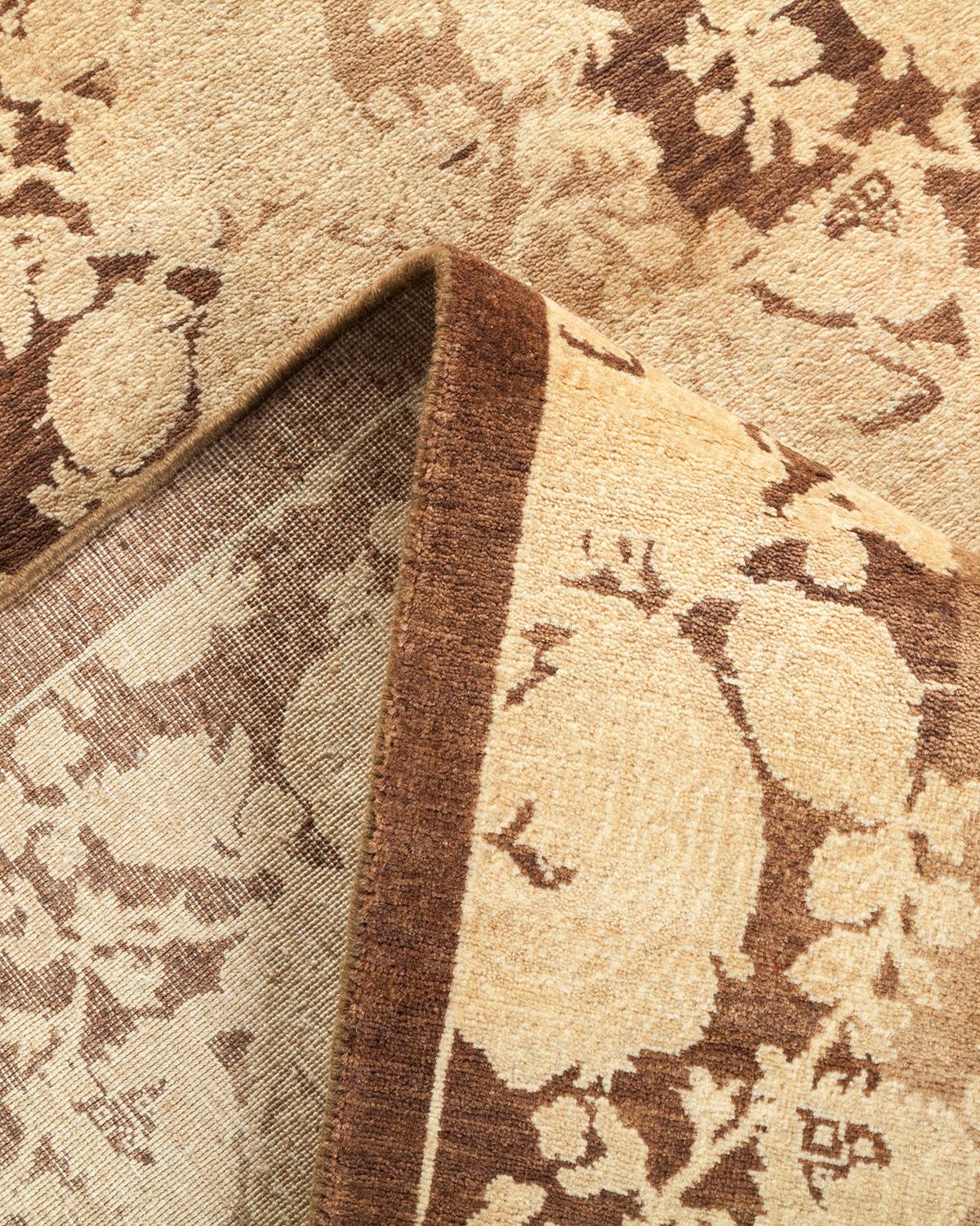 Wool One-of-a-kind Hand Knotted Floral Mogul Brown Area Rug For Sale