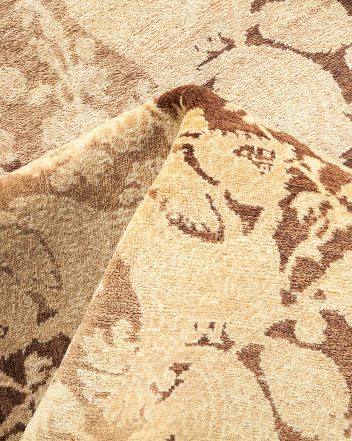 One-of-a-kind Hand Knotted Floral Mogul Brown Area Rug For Sale 1