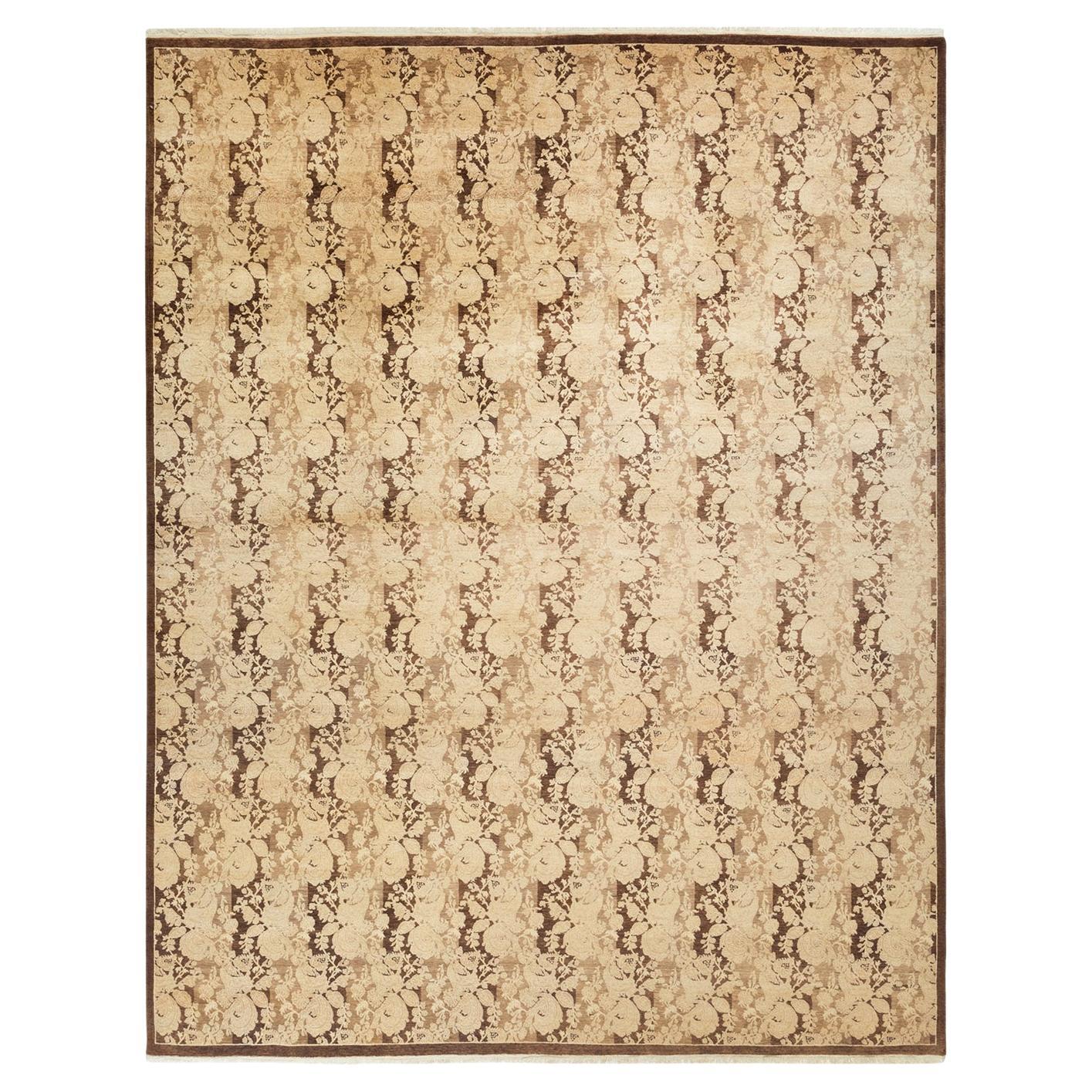 One-of-a-kind Hand Knotted Floral Mogul Brown Area Rug For Sale