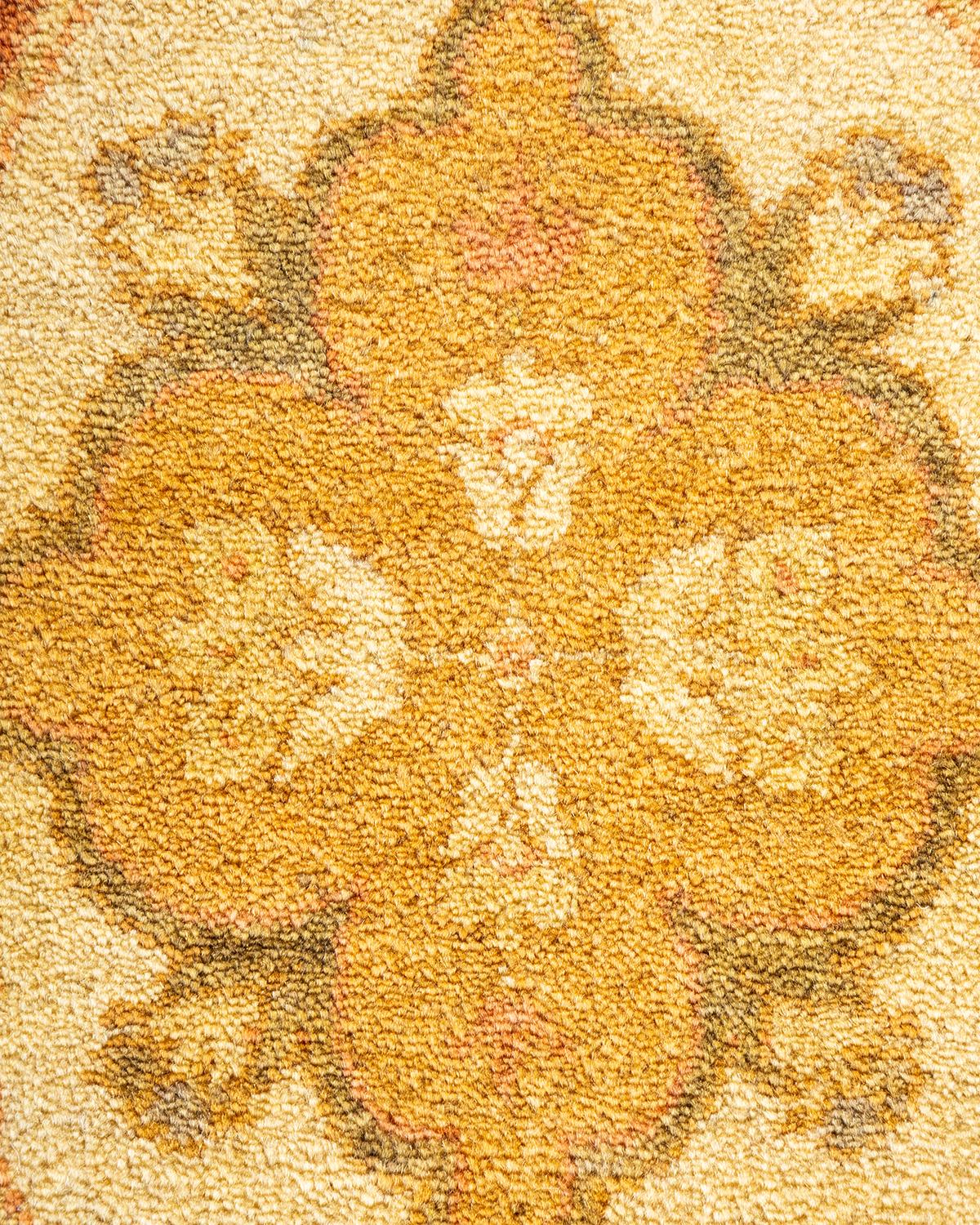 Pakistani One-of-a-Kind Hand Knotted Floral Mogul Brown Area Rug For Sale