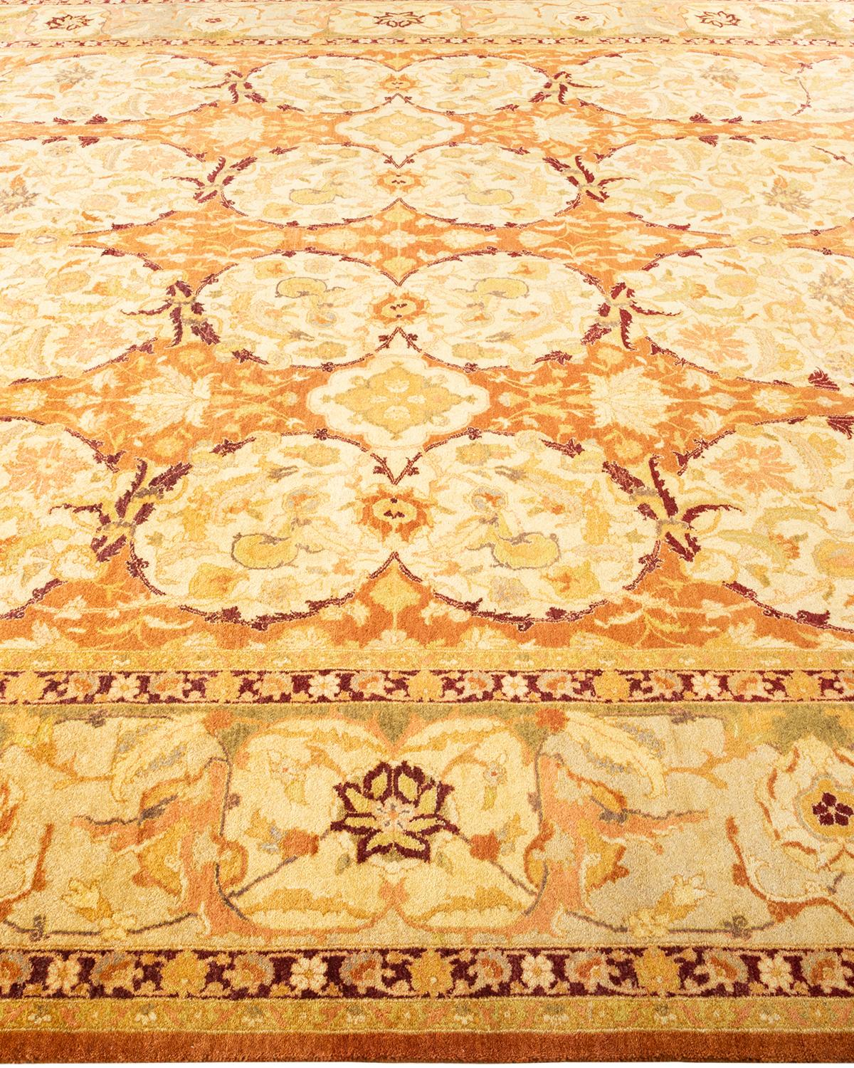 One-of-a-Kind Hand Knotted Floral Mogul Brown Area Rug In New Condition For Sale In Norwalk, CT