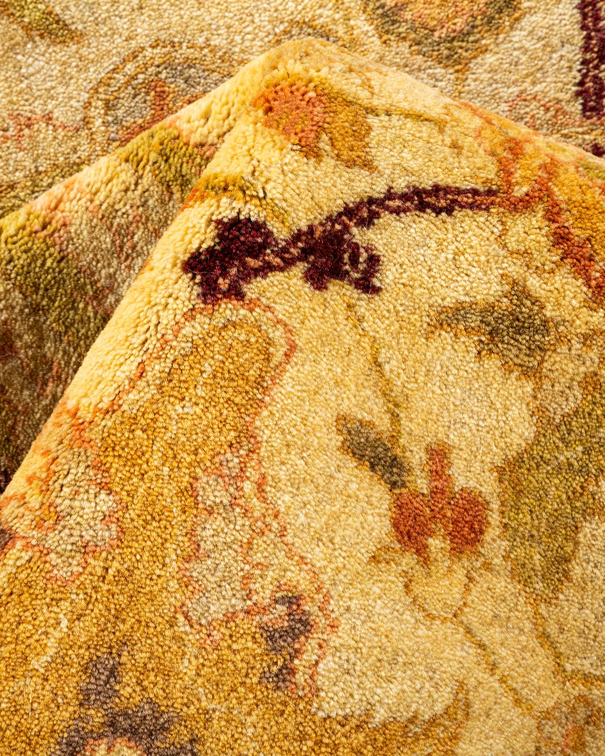 One-of-a-Kind Hand Knotted Floral Mogul Brown Area Rug For Sale 1