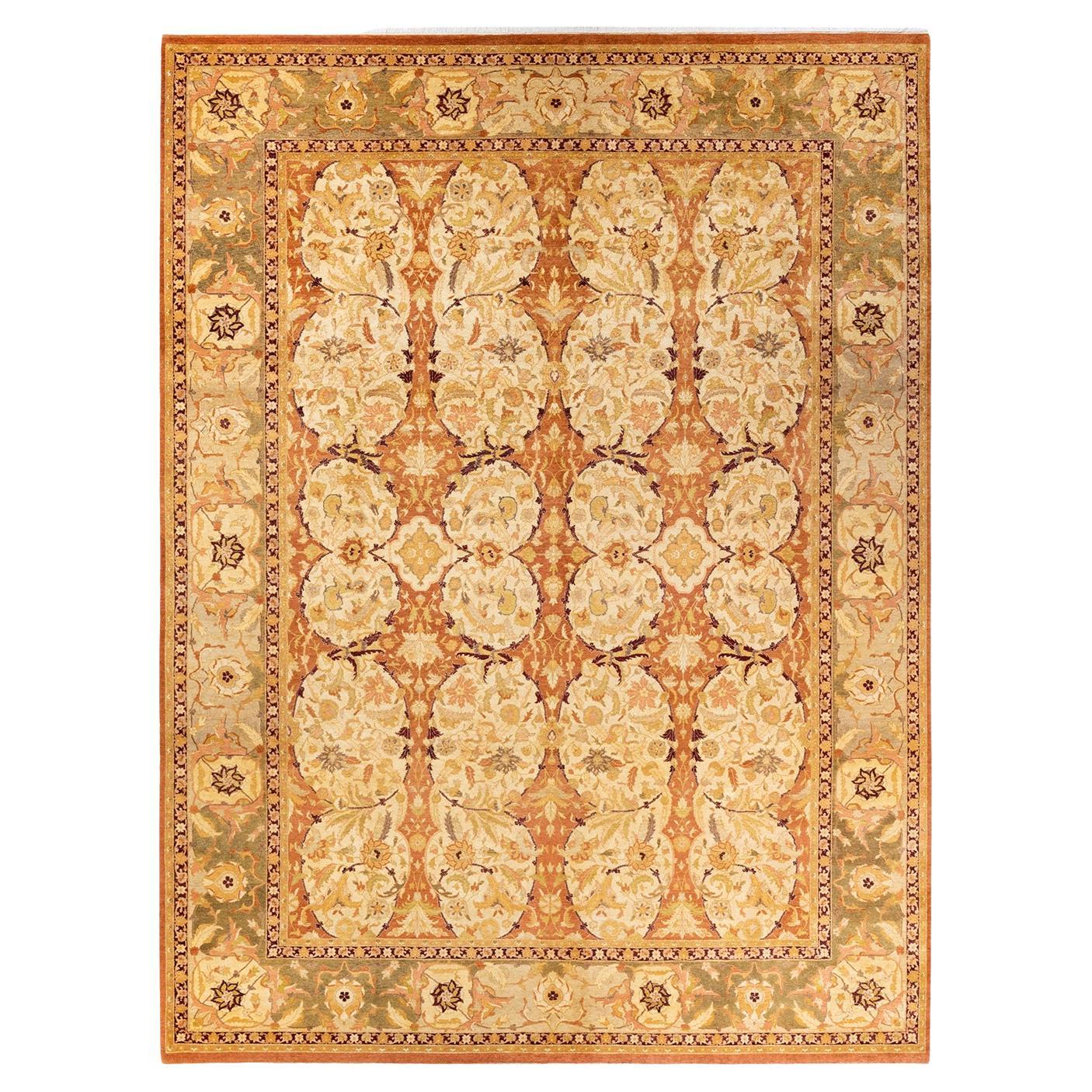 One-of-a-Kind Hand Knotted Floral Mogul Brown Area Rug