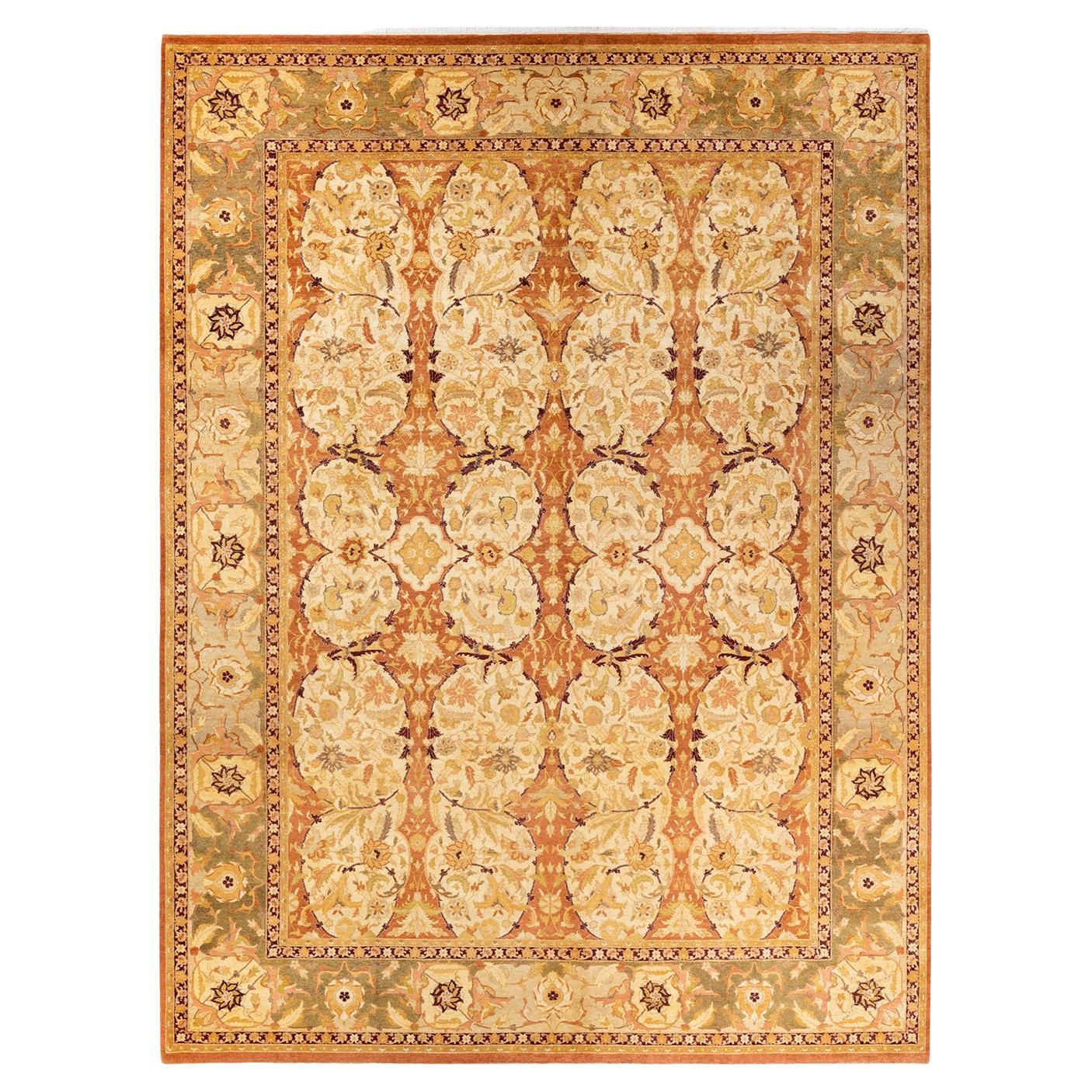 One-of-a-Kind Hand Knotted Floral Mogul Brown Area Rug For Sale