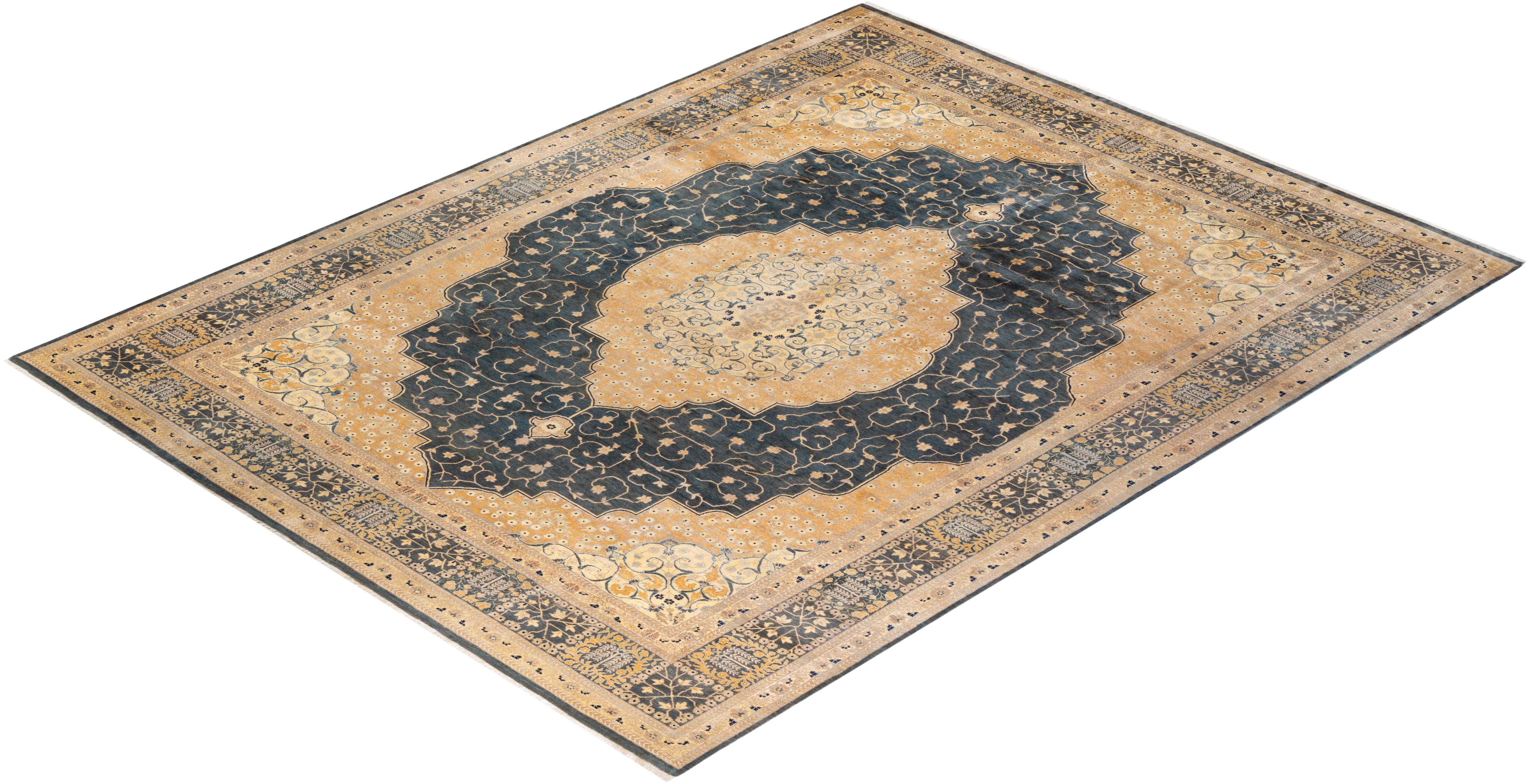 One-Of-A-Kind Hand Knotted Floral Mogul Gray Area Rug For Sale 2