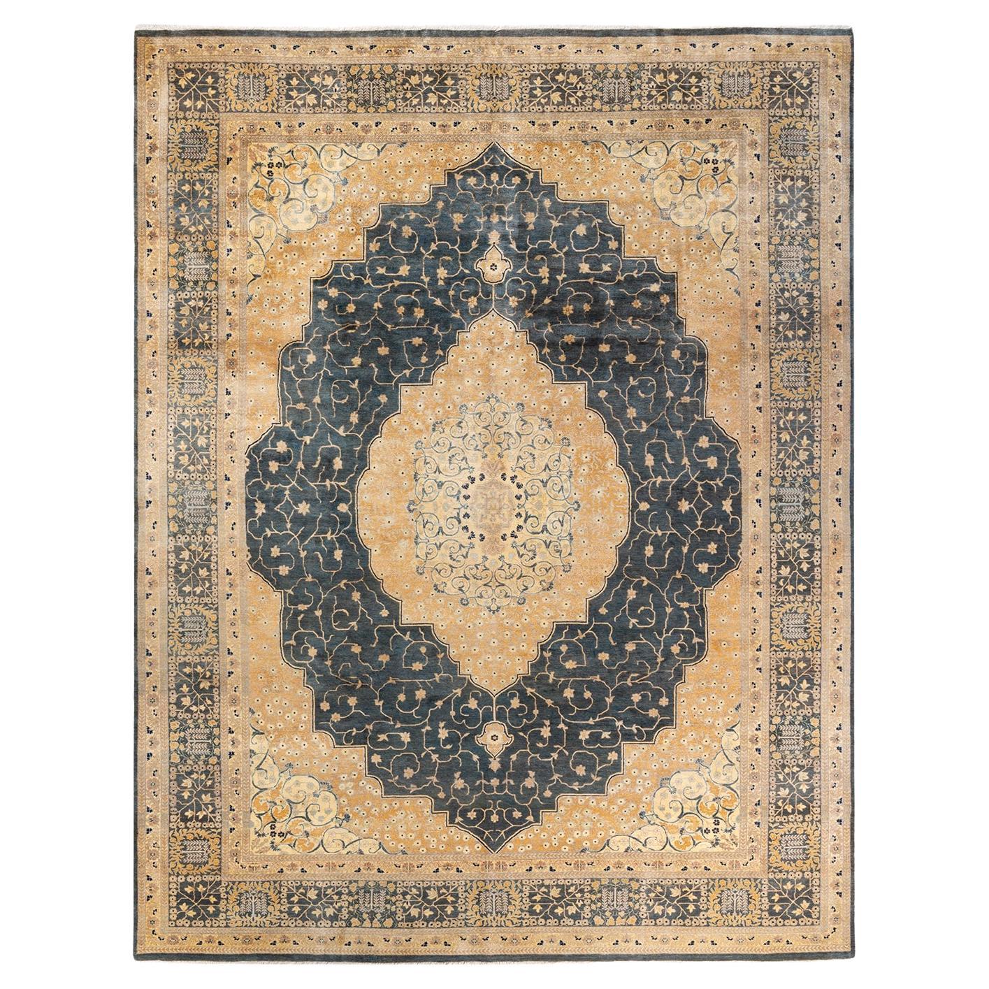 One-Of-A-Kind Hand Knotted Floral Mogul Gray Area Rug For Sale